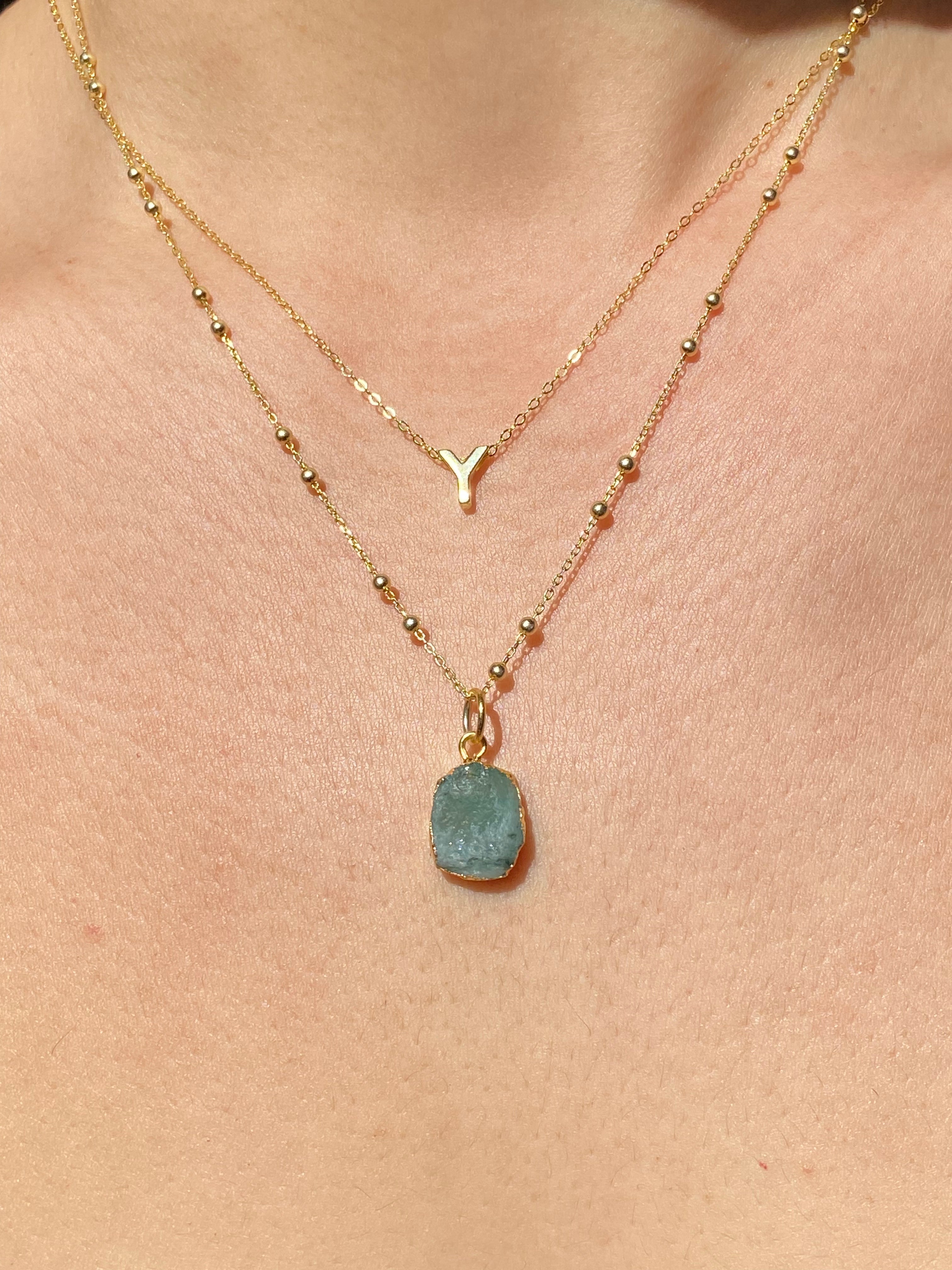 Alphabet + Flat Birthstone Necklace Set - May