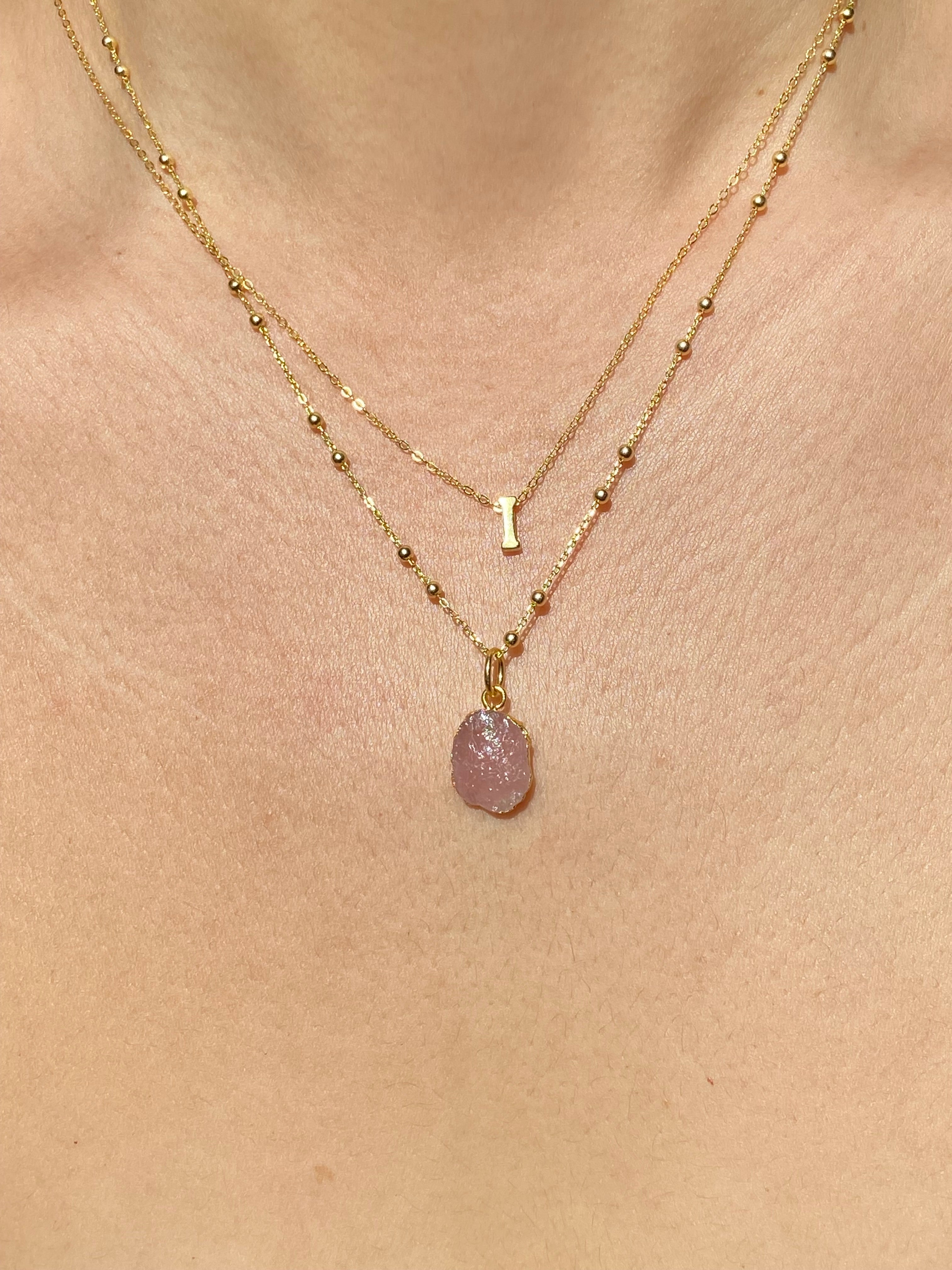 Alphabet + Flat Birthstone Necklace Set - October