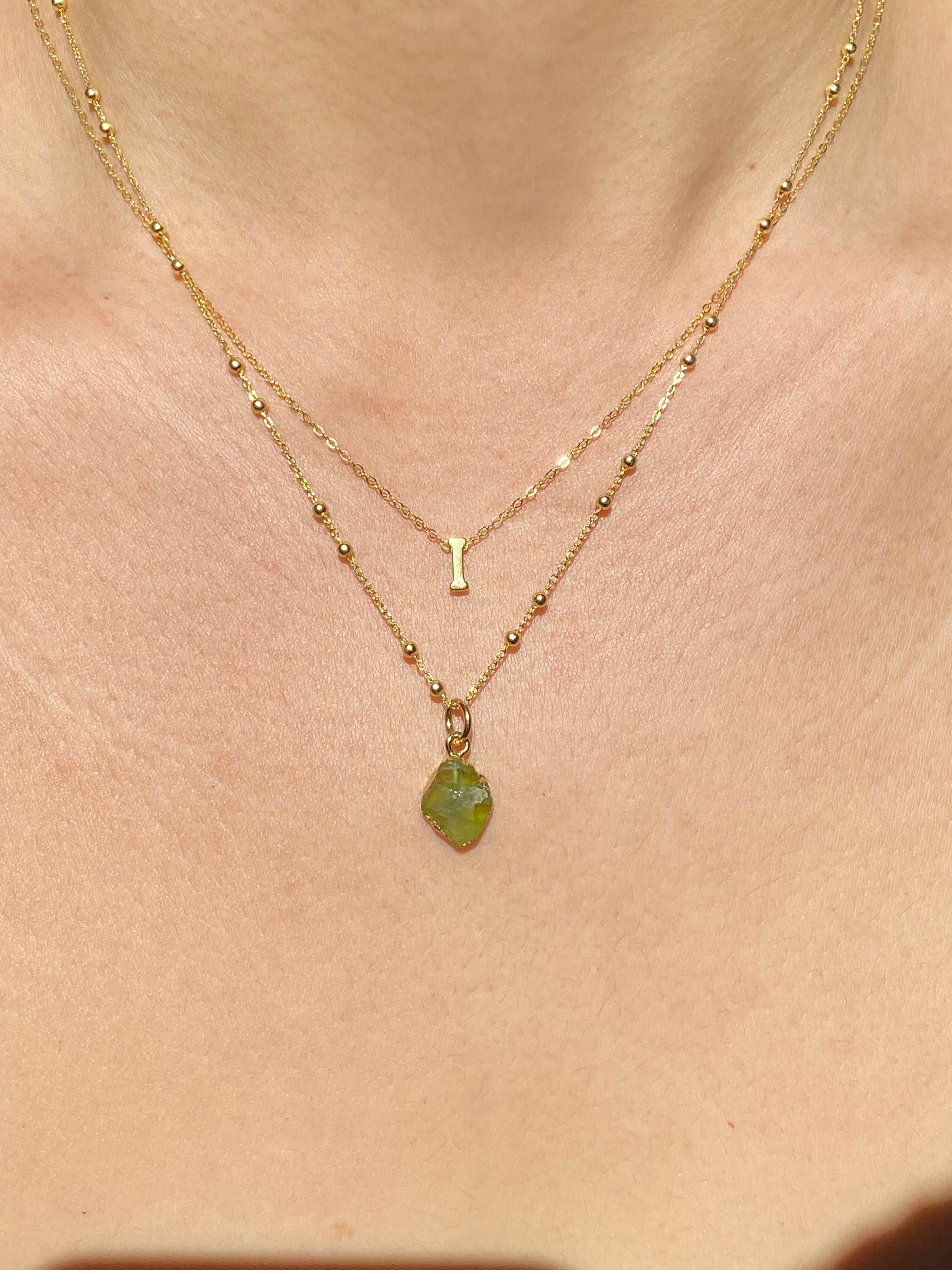 Alphabet + Flat Birthstone Necklace Set - August
