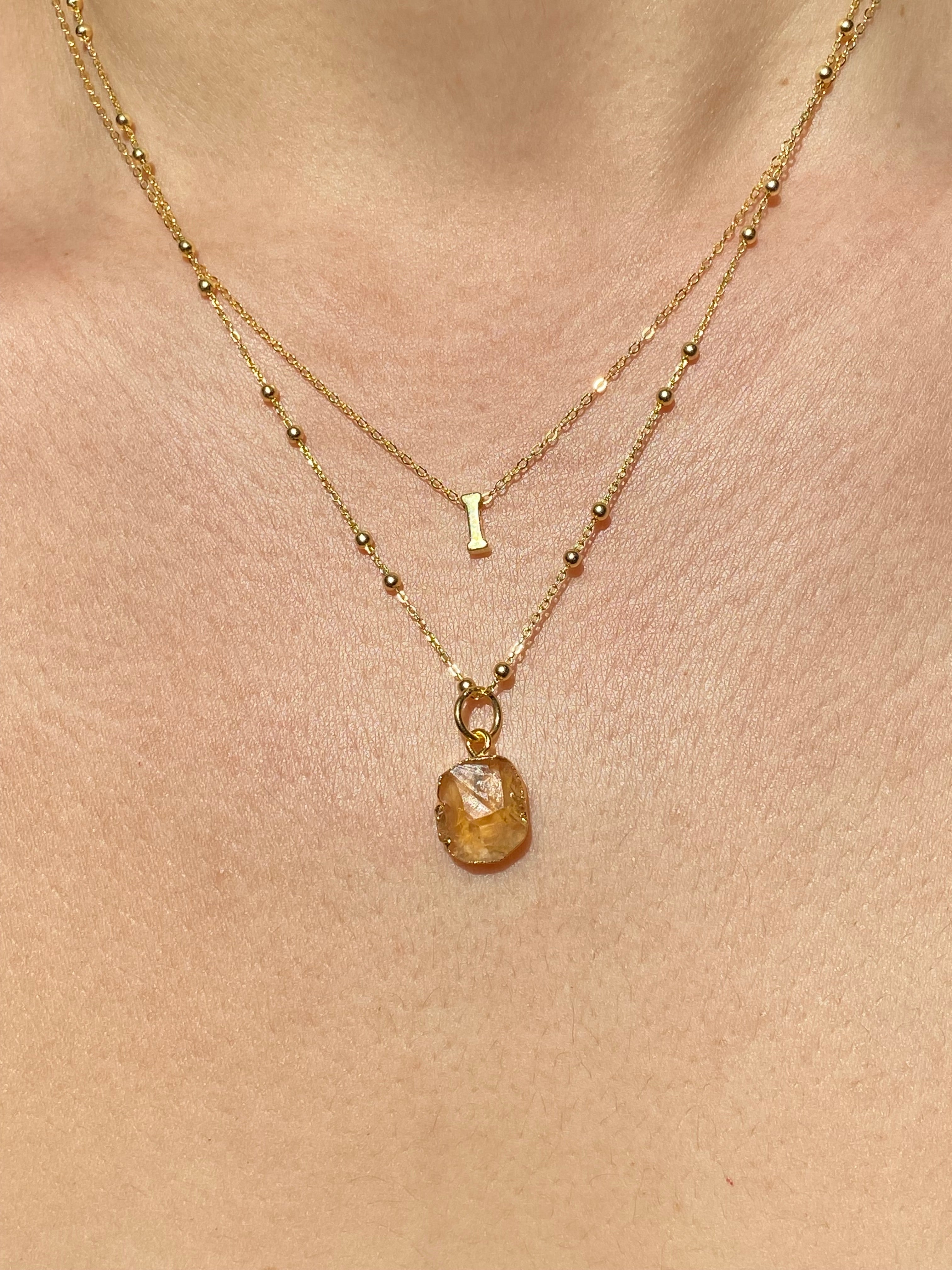 Alphabet + Flat Birthstone Necklace Set - November