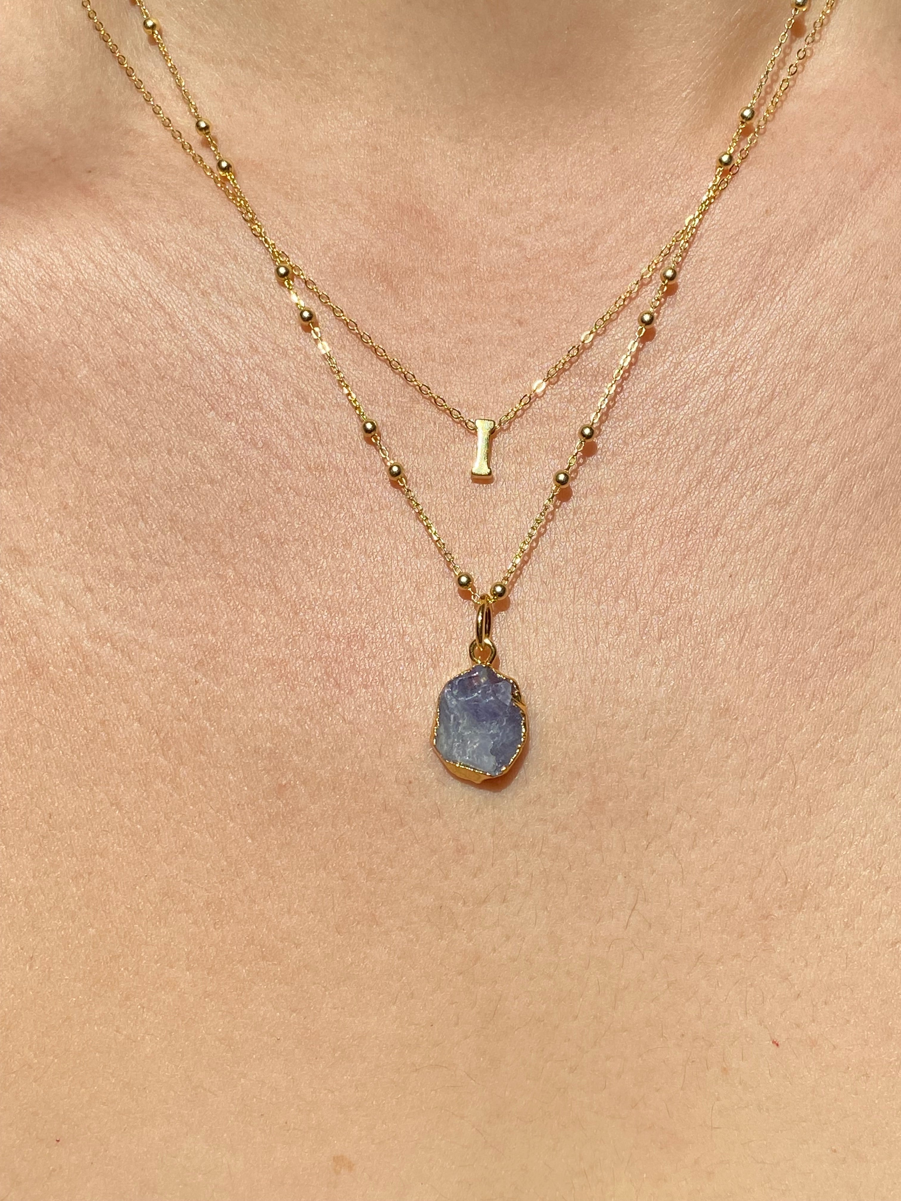 Alphabet + Flat Birthstone Necklace Set - December