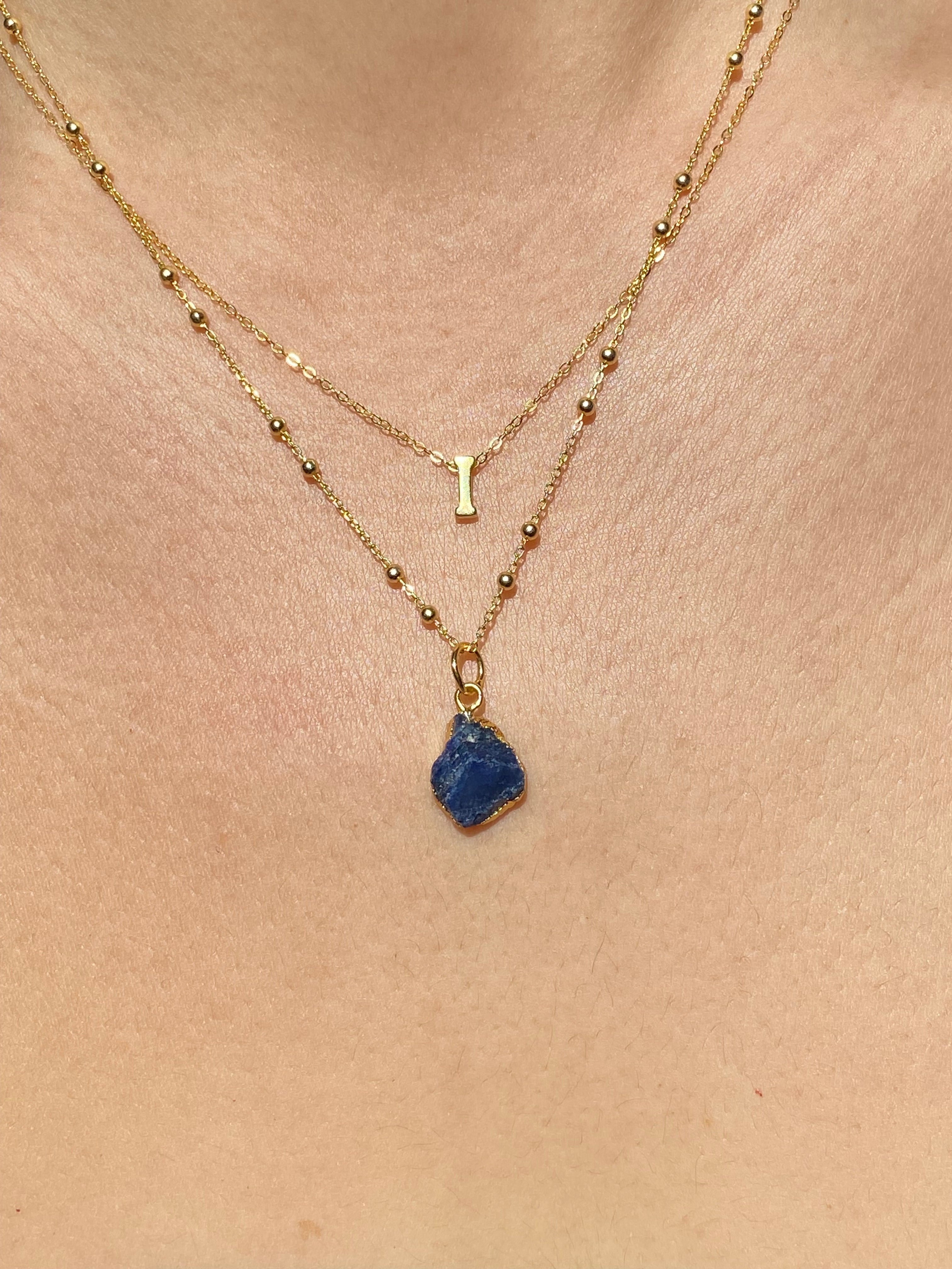 Alphabet + Flat Birthstone Necklace Set - September