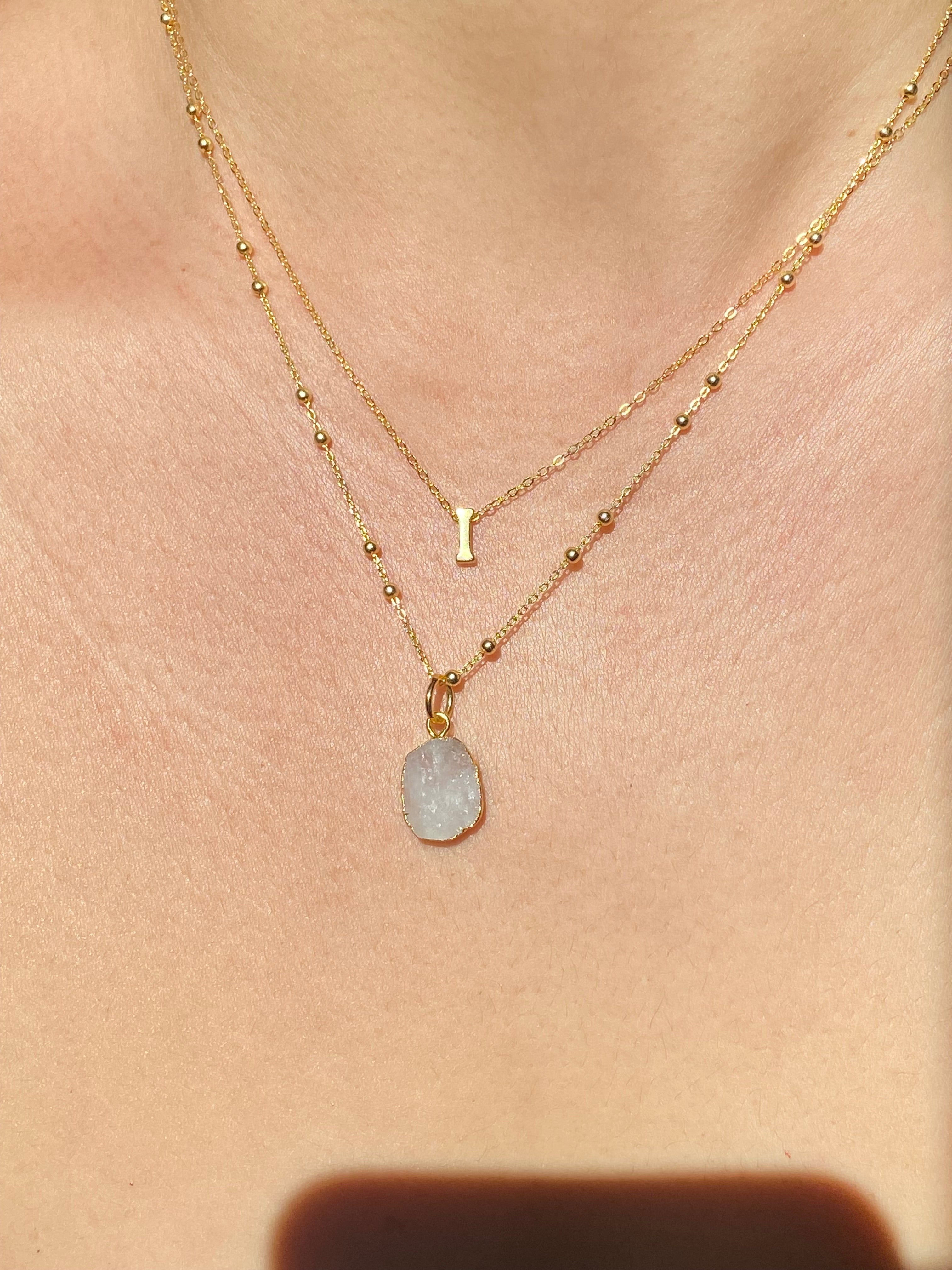 Alphabet + Flat Birthstone Necklace Set - June