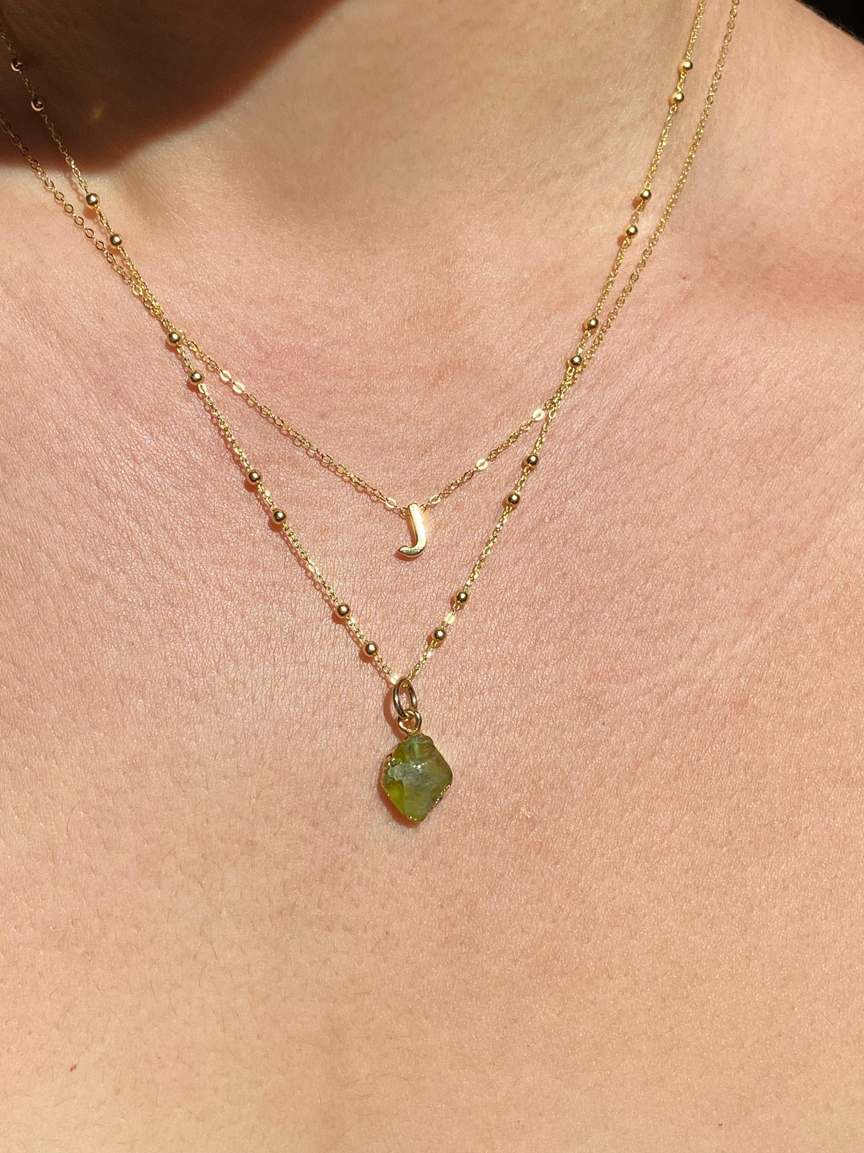 Alphabet + Flat Birthstone Necklace Set - August