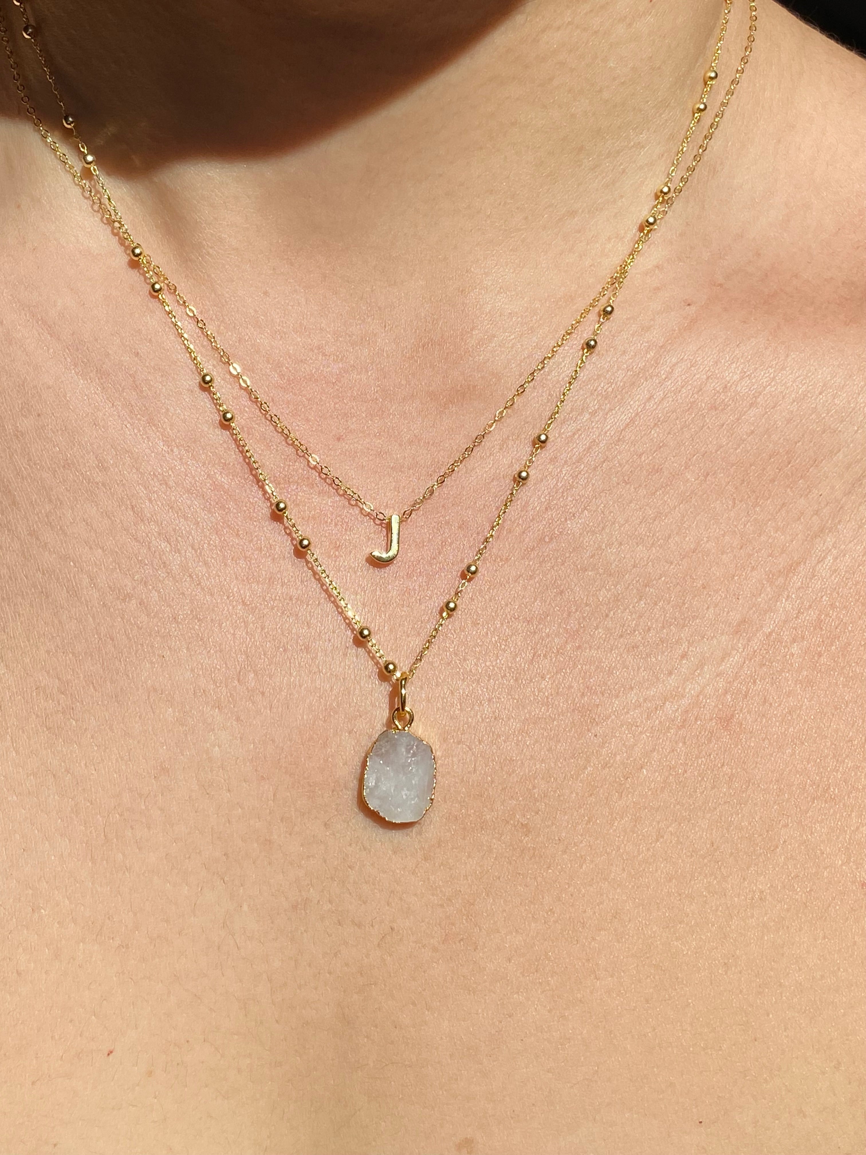 Alphabet + Flat Birthstone Necklace Set - June