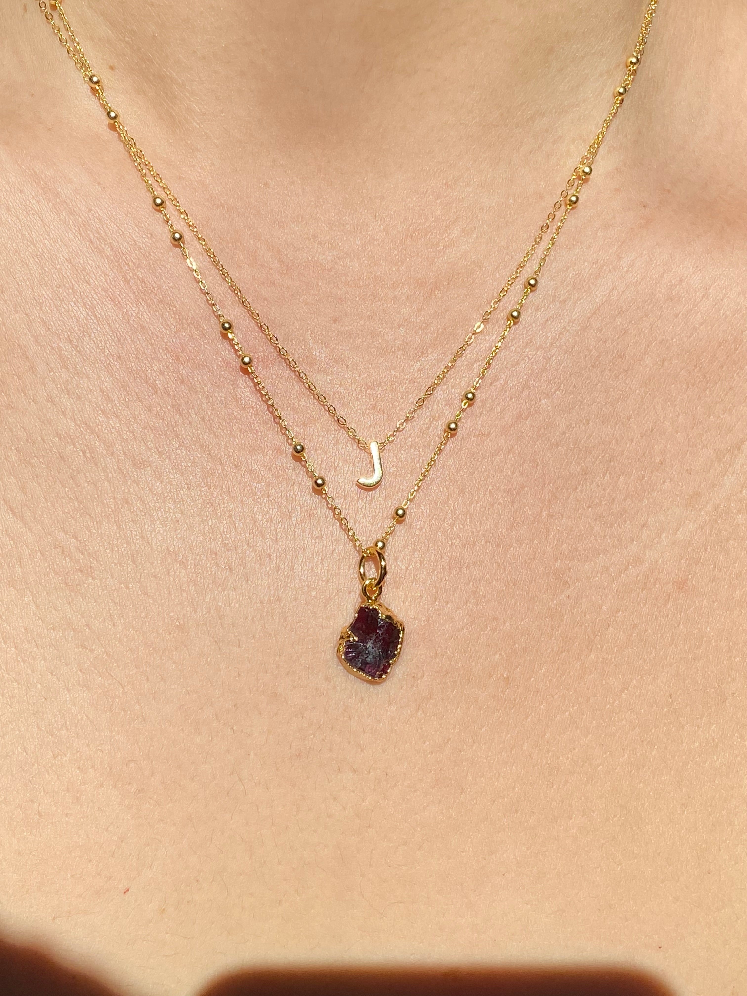 Alphabet + Flat Birthstone Necklace Set - January