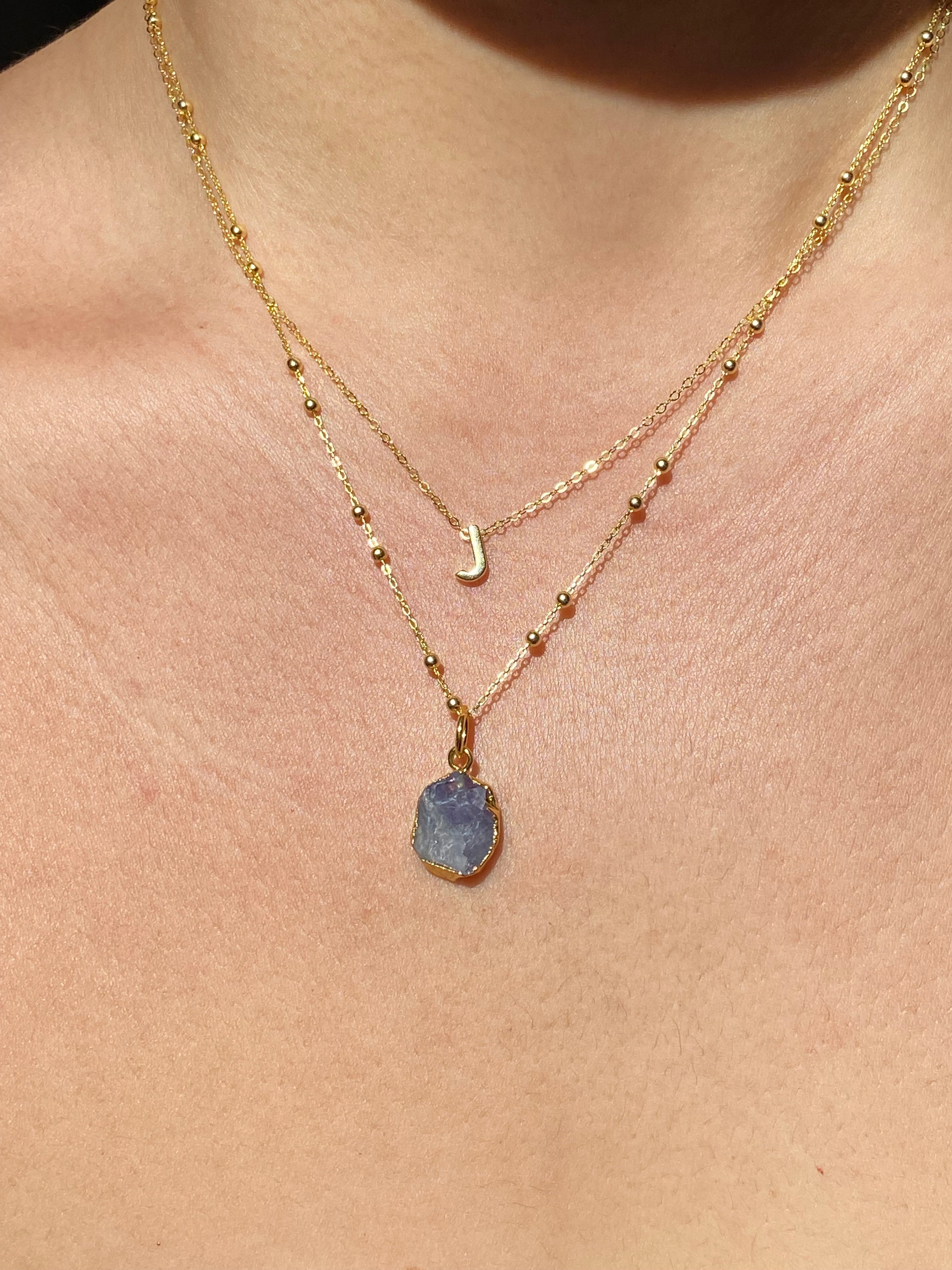 Alphabet + Flat Birthstone Necklace Set - December