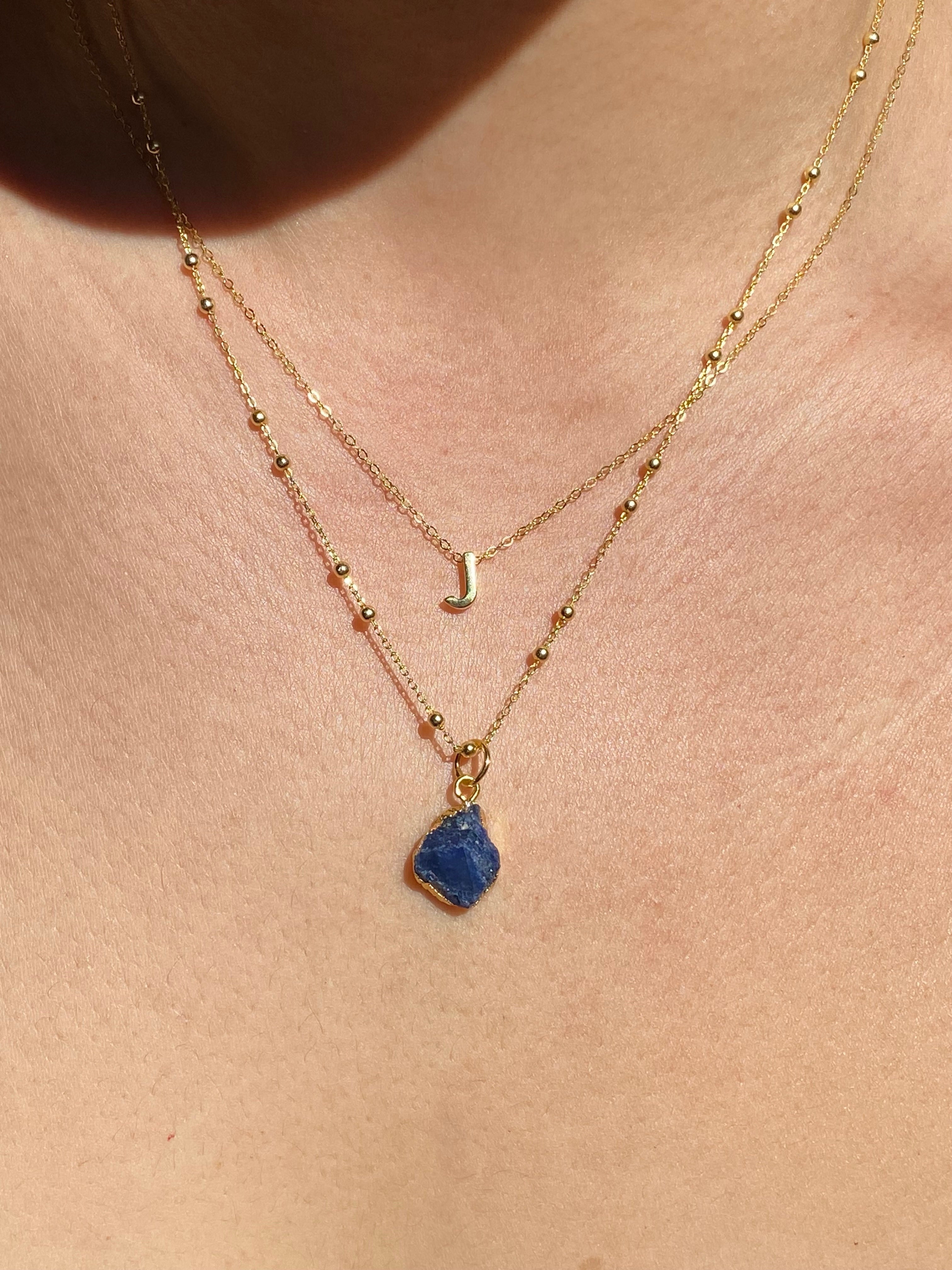 Alphabet + Flat Birthstone Necklace Set - September