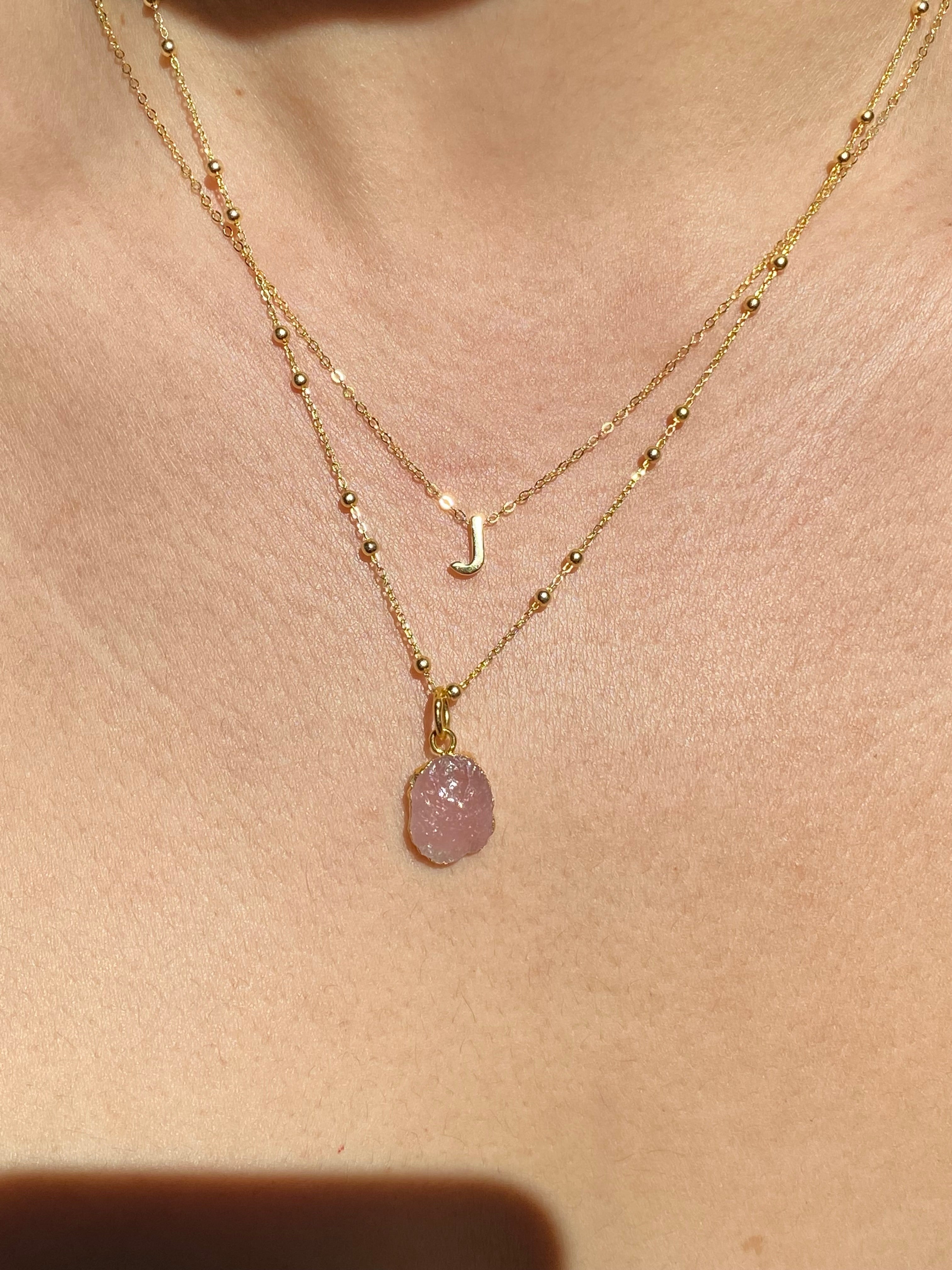 Alphabet + Flat Birthstone Necklace Set - October