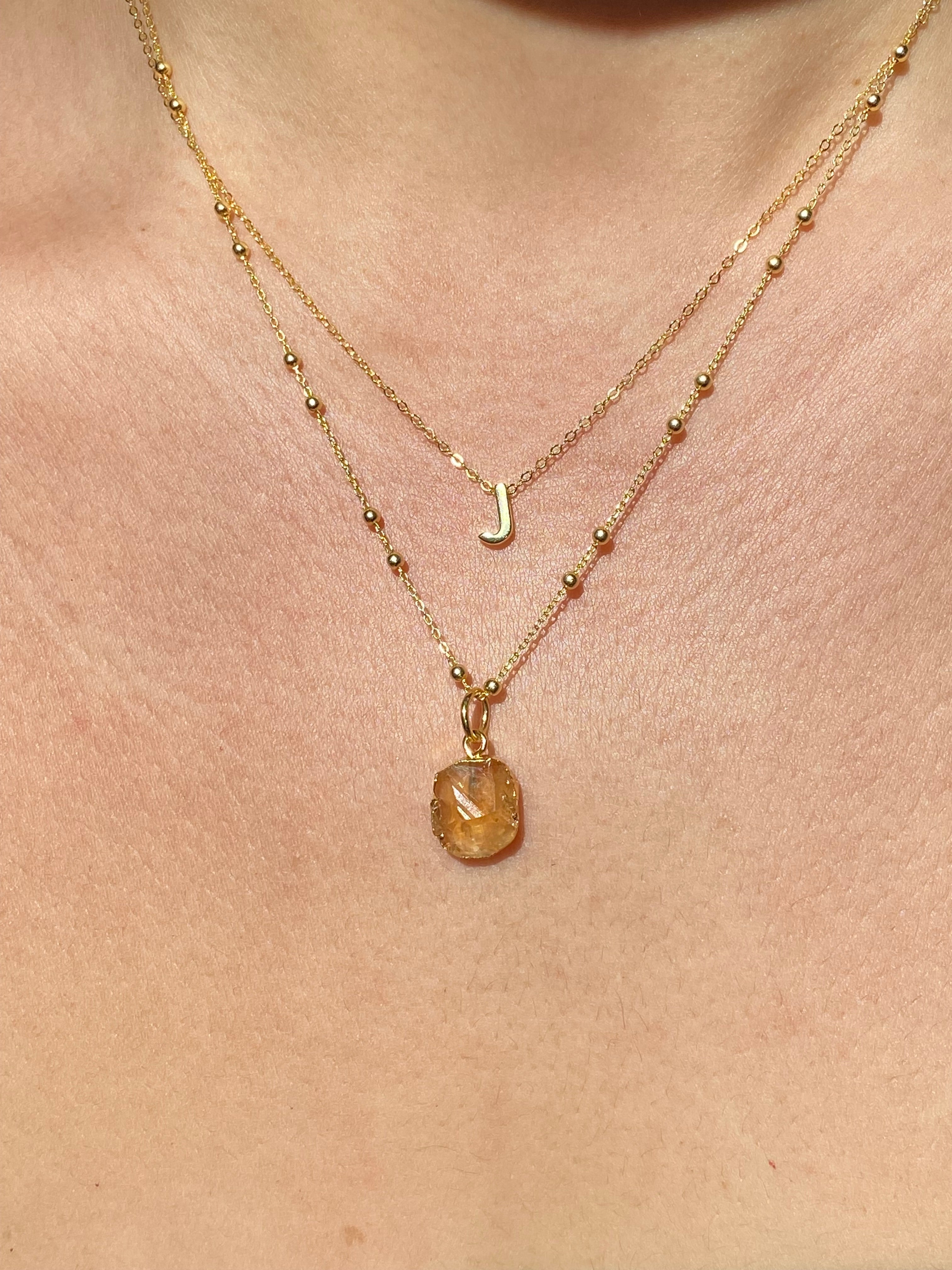 Alphabet + Flat Birthstone Necklace Set - November