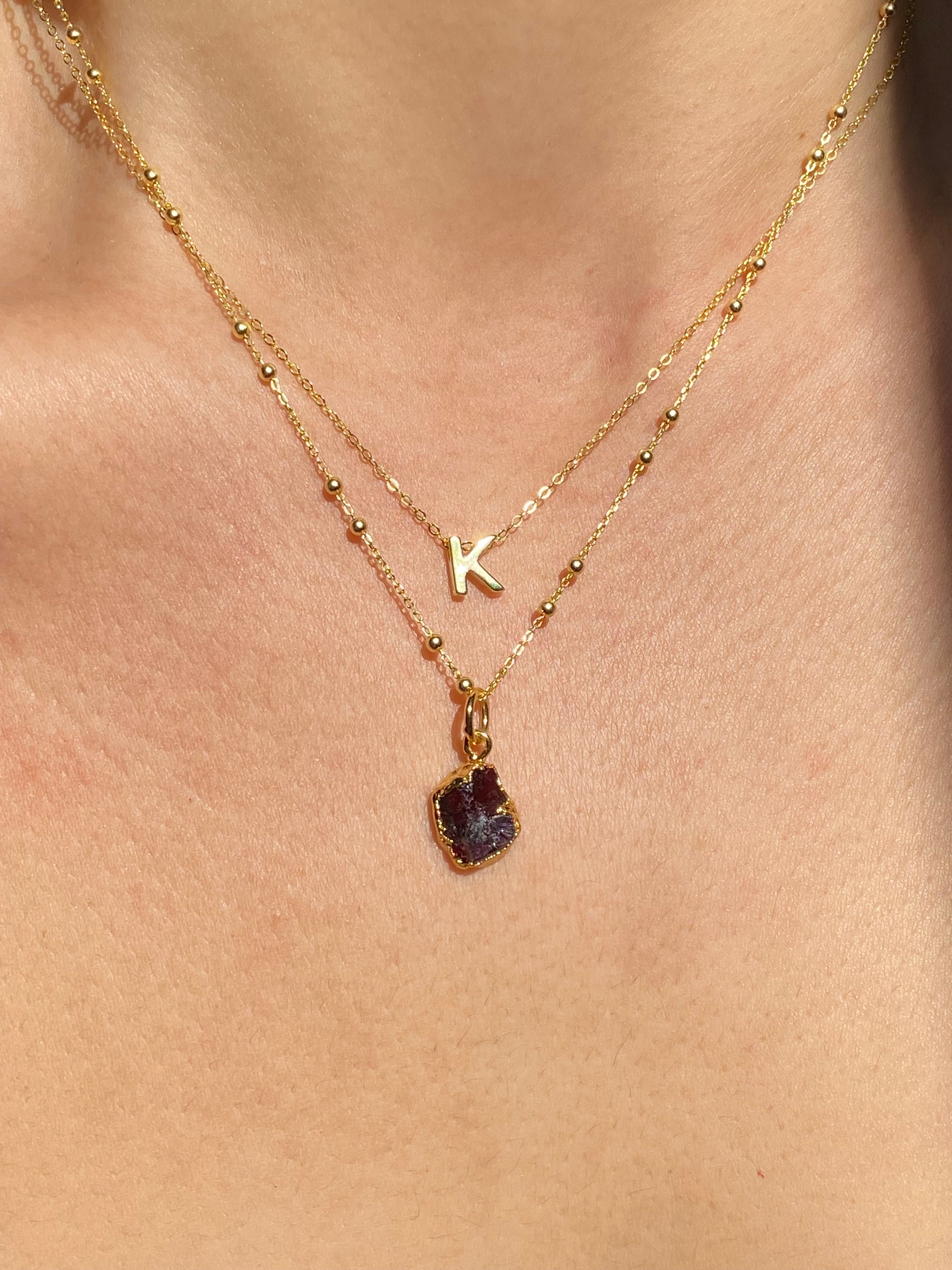 Alphabet + Flat Birthstone Necklace Set - January