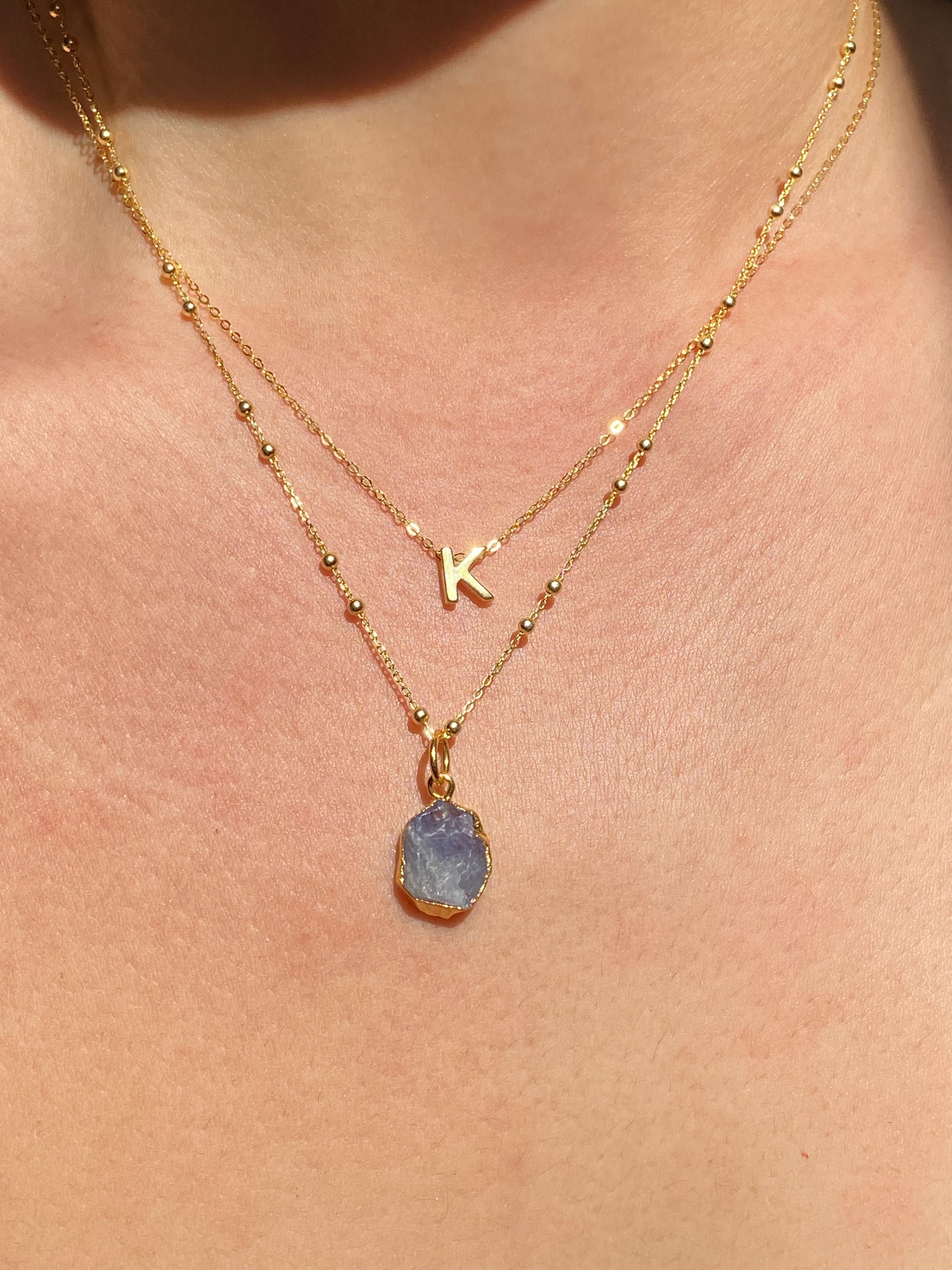 Alphabet + Flat Birthstone Necklace Set - December