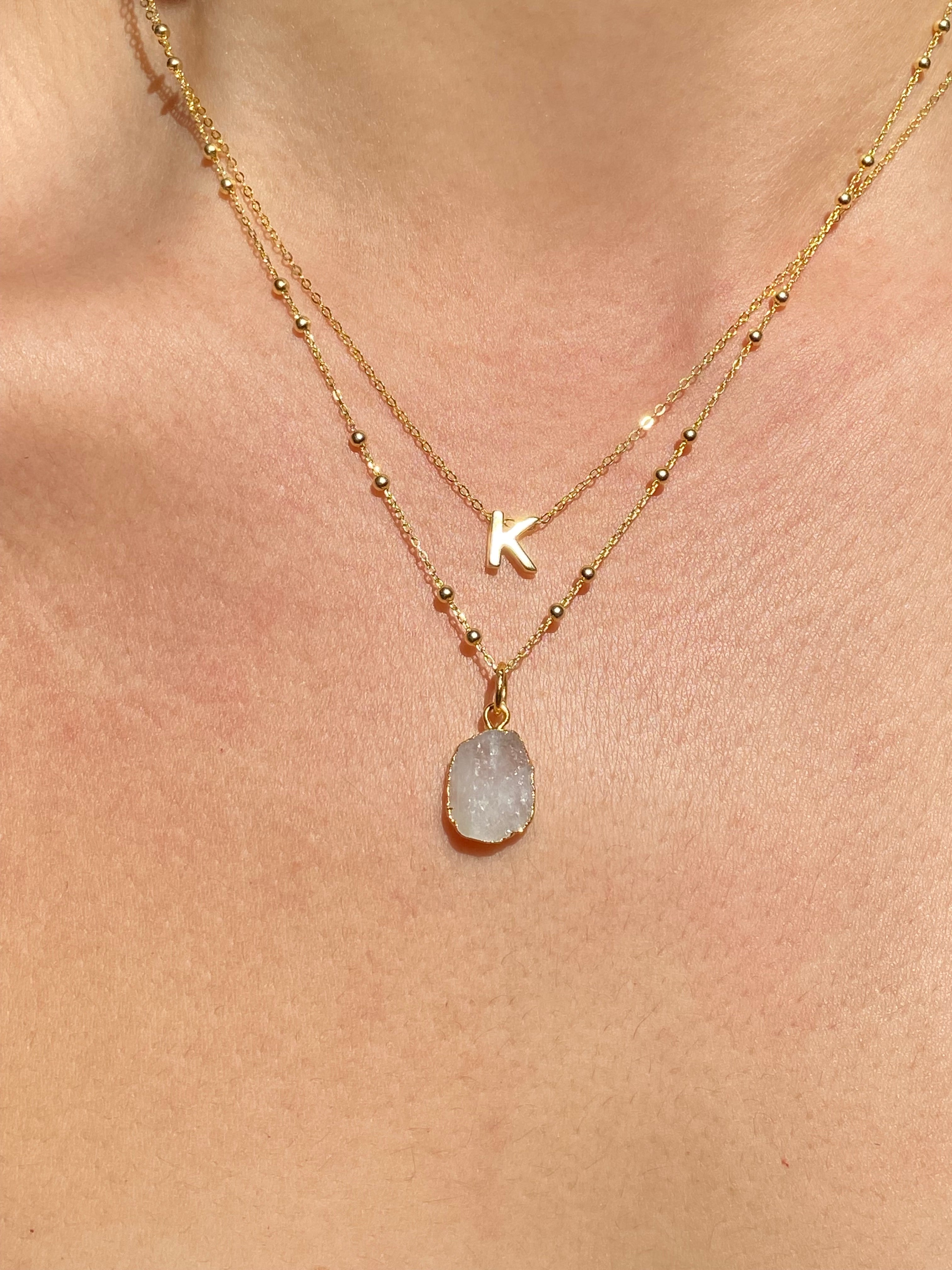 Alphabet + Flat Birthstone Necklace Set - June