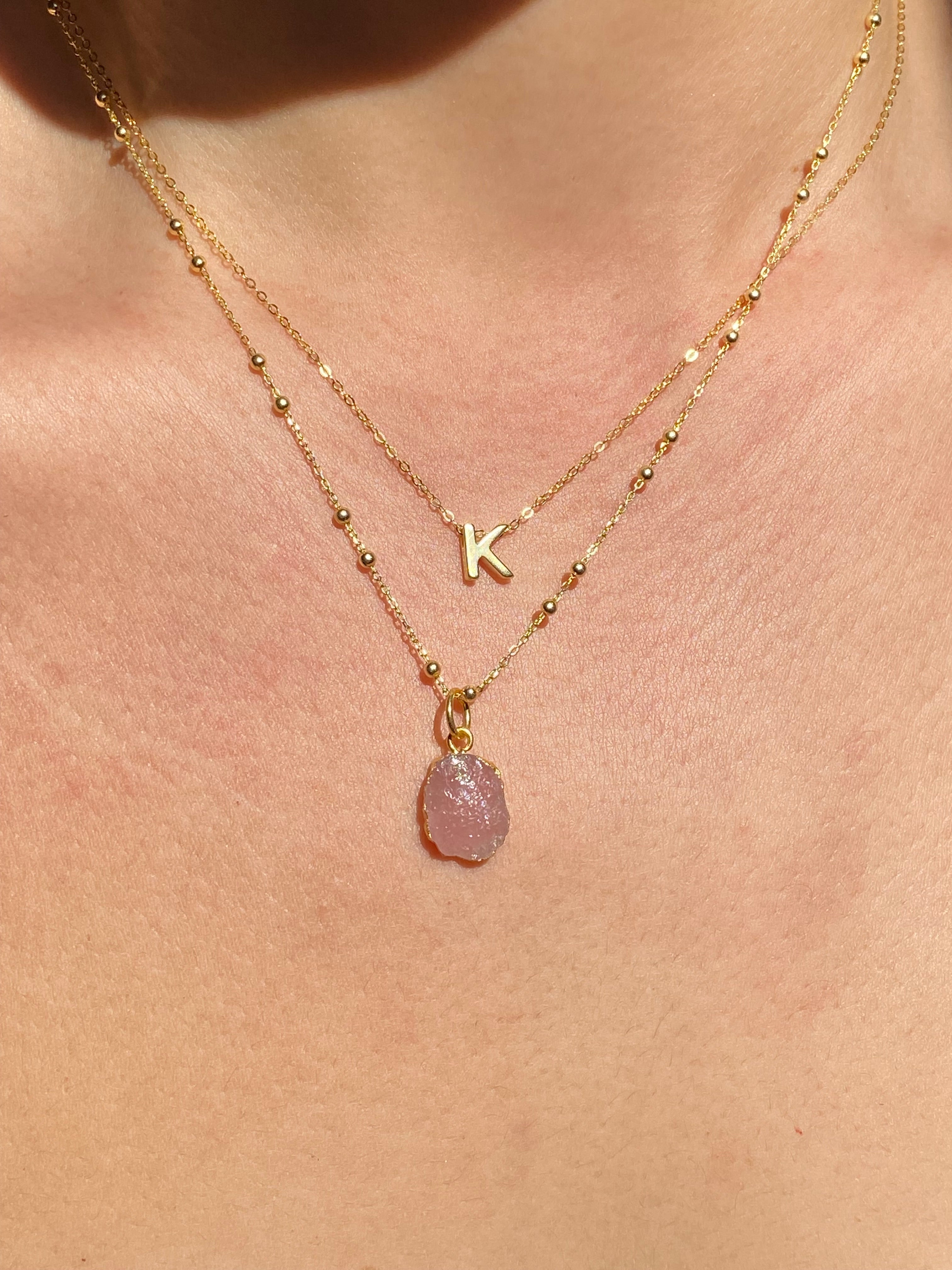Alphabet + Flat Birthstone Necklace Set - October