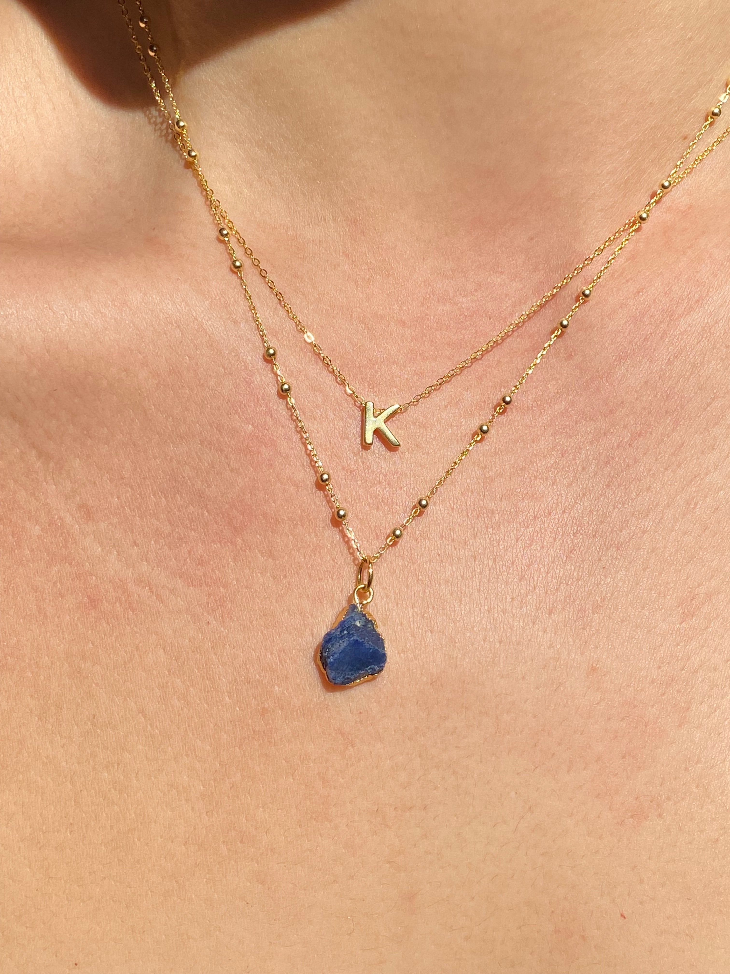 Alphabet + Flat Birthstone Necklace Set - September