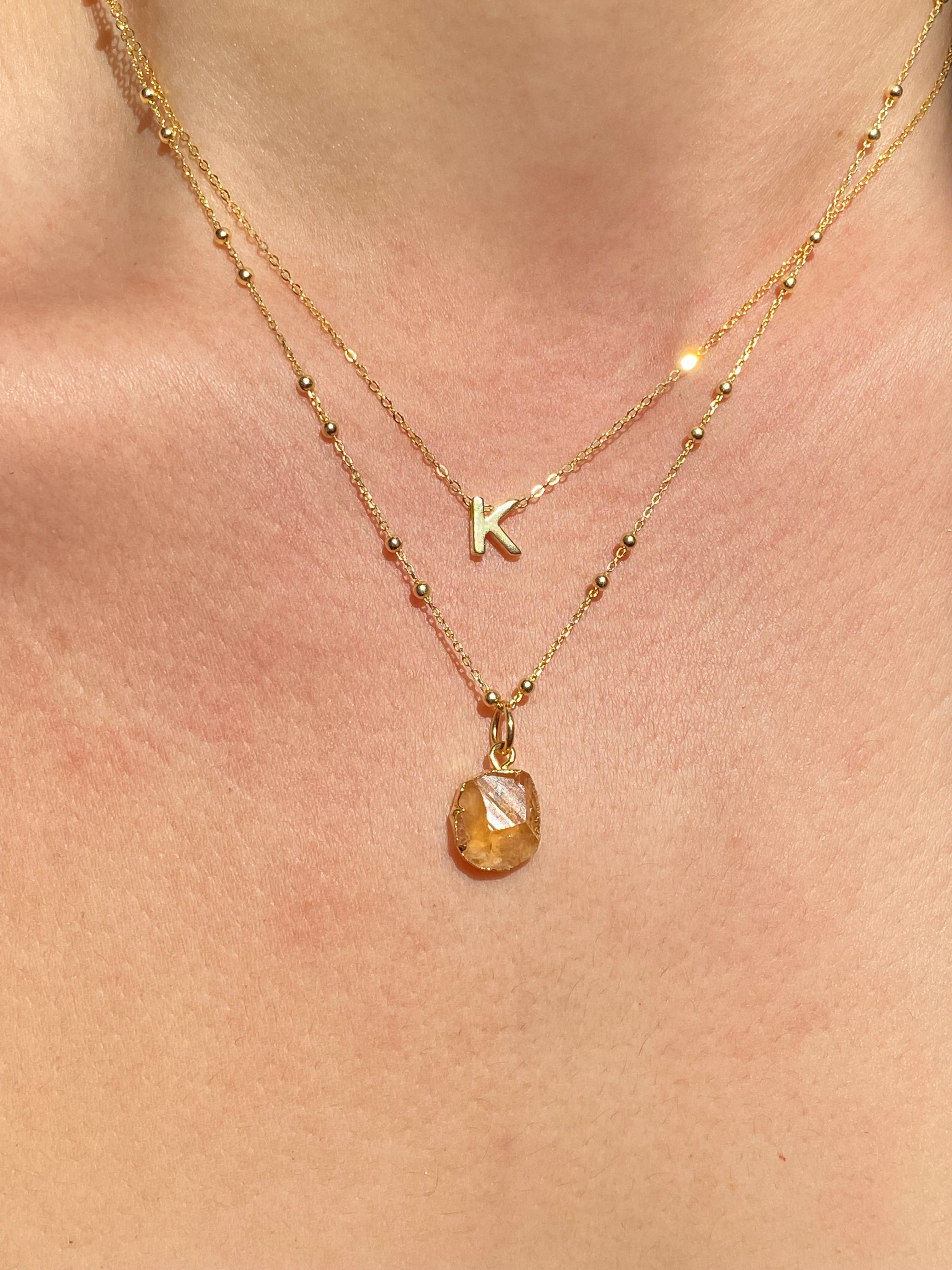 Alphabet + Flat Birthstone Necklace Set - November
