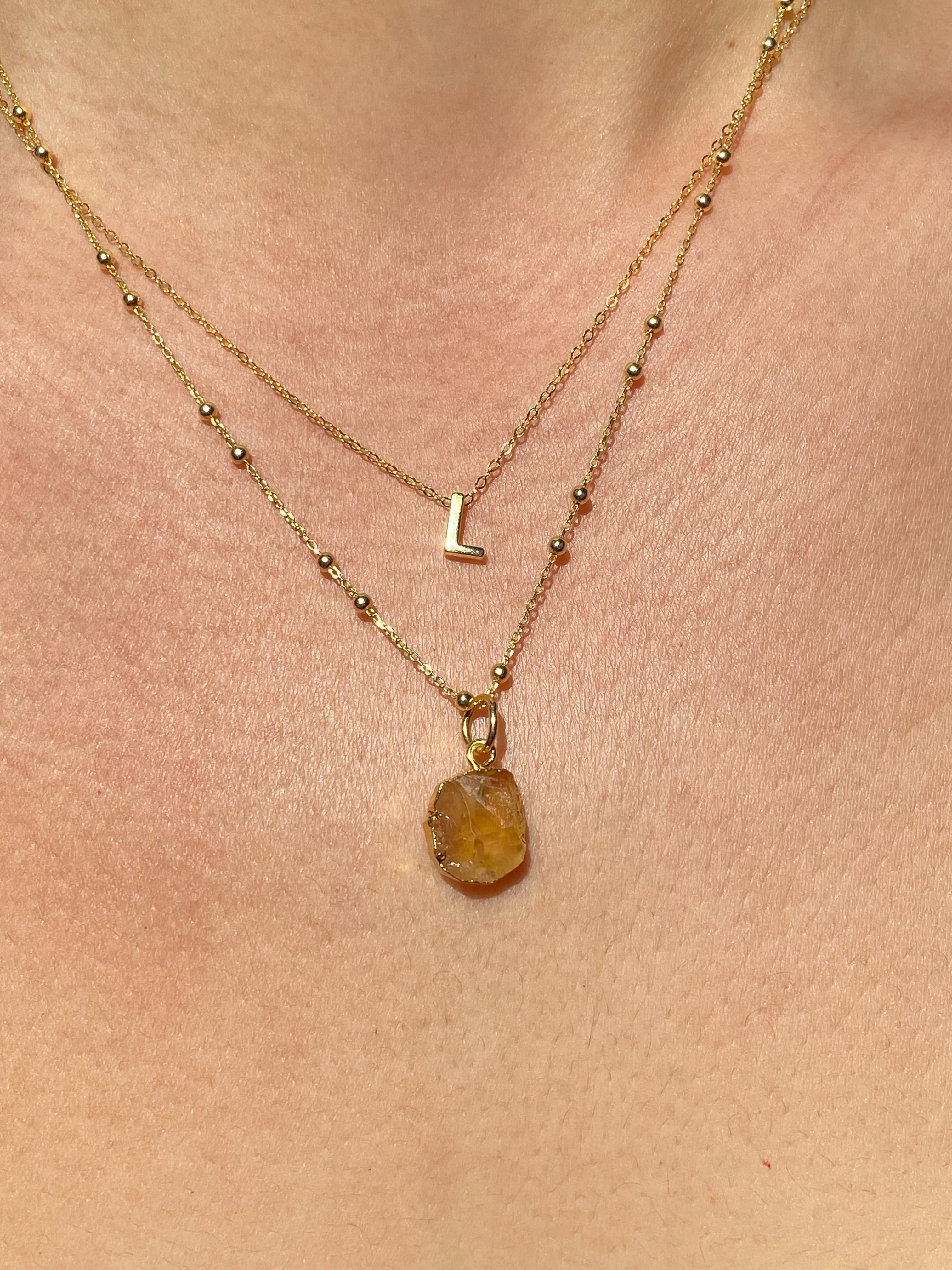 Alphabet + Flat Birthstone Necklace Set - November