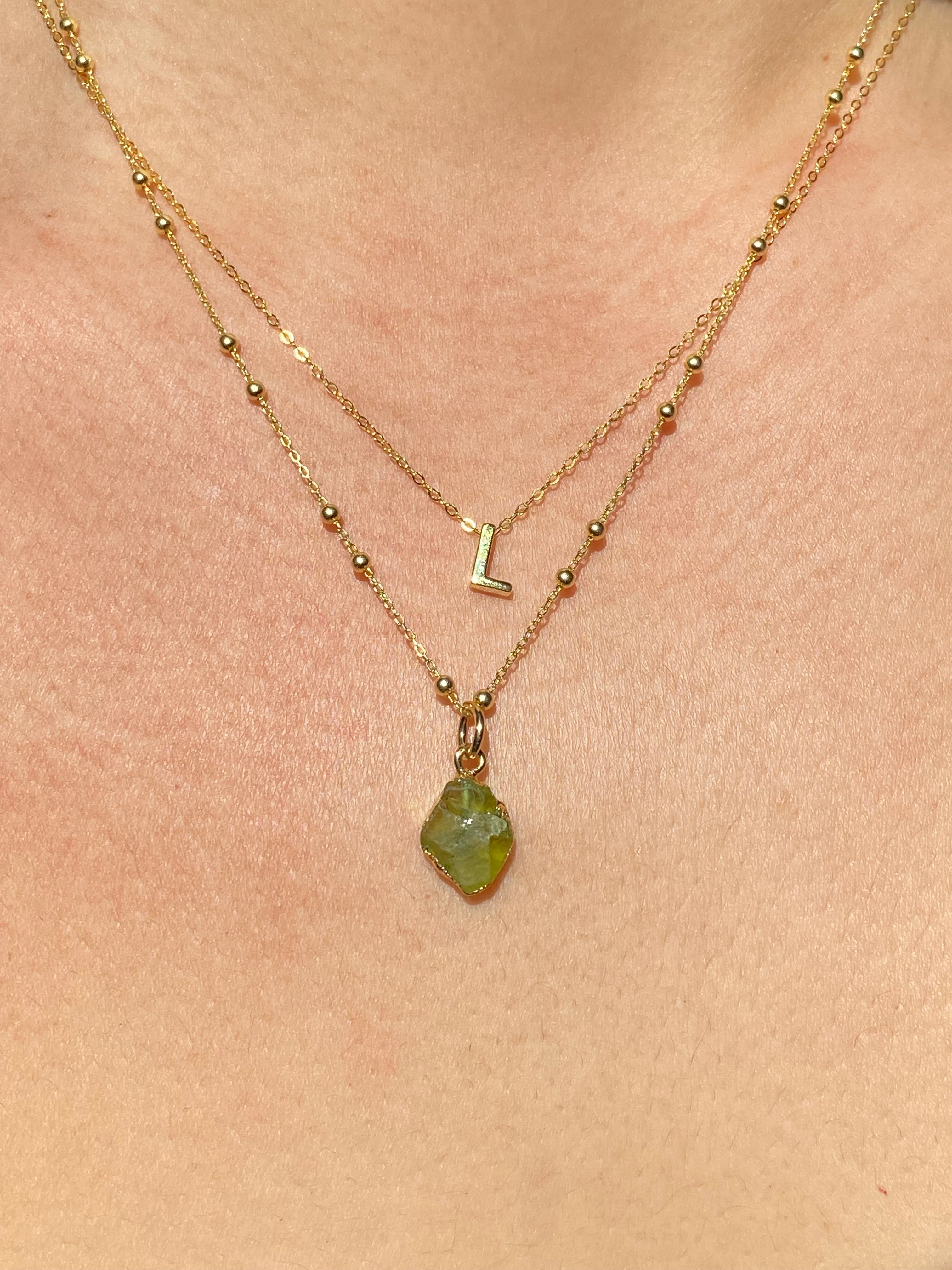 Alphabet + Flat Birthstone Necklace Set - August