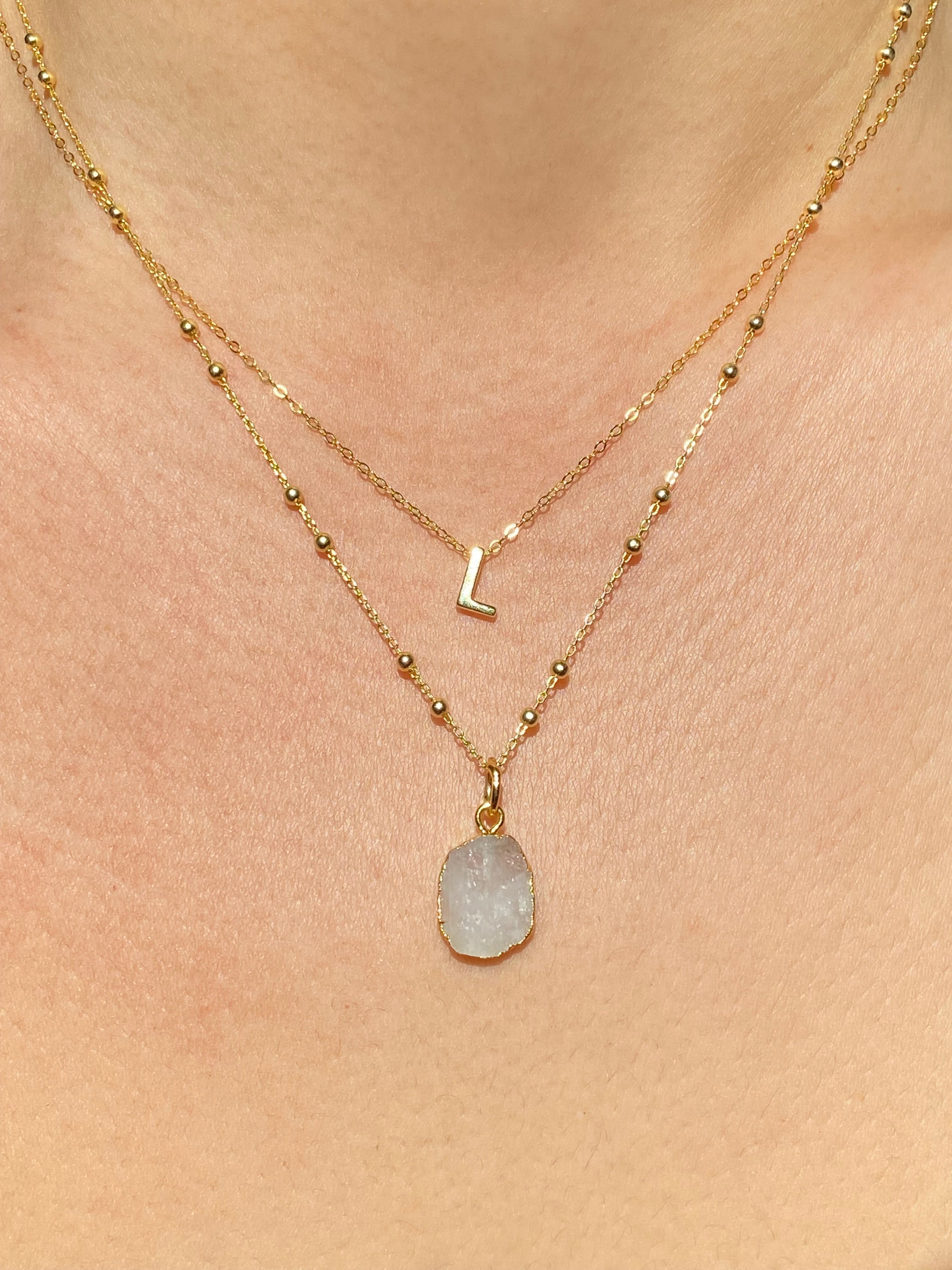 Alphabet + Flat Birthstone Necklace Set - June