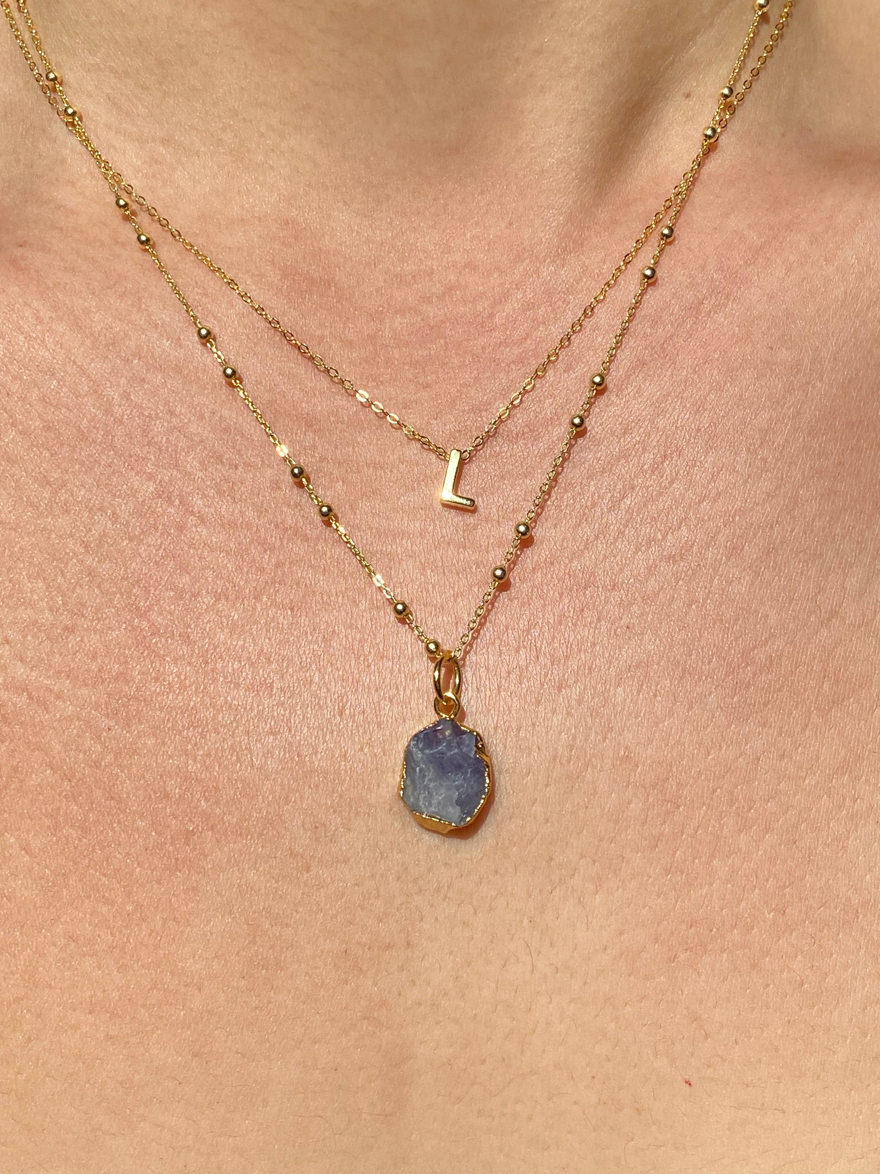 Alphabet + Flat Birthstone Necklace Set - December