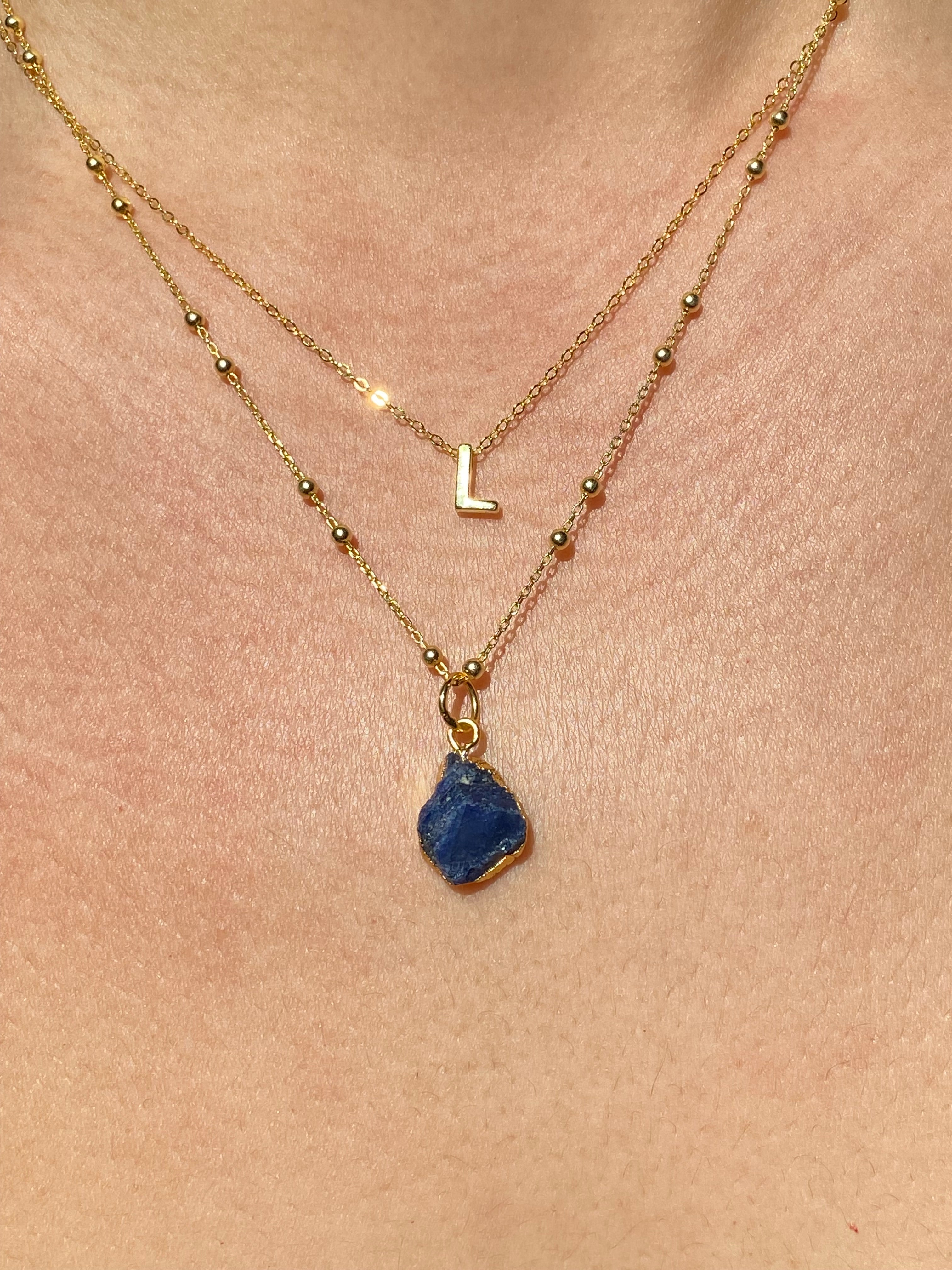 Alphabet + Flat Birthstone Necklace Set - September