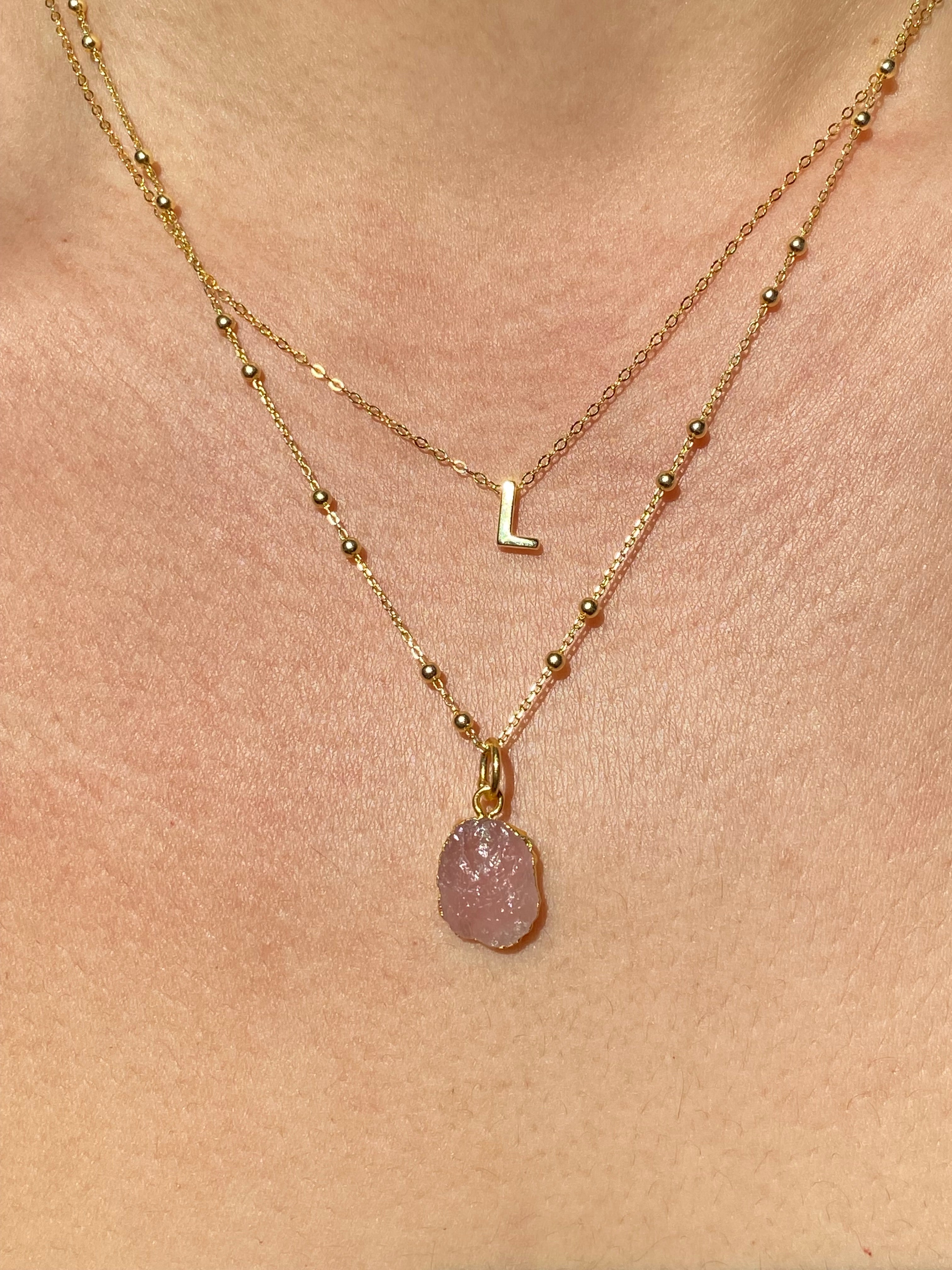 Alphabet + Flat Birthstone Necklace Set - October