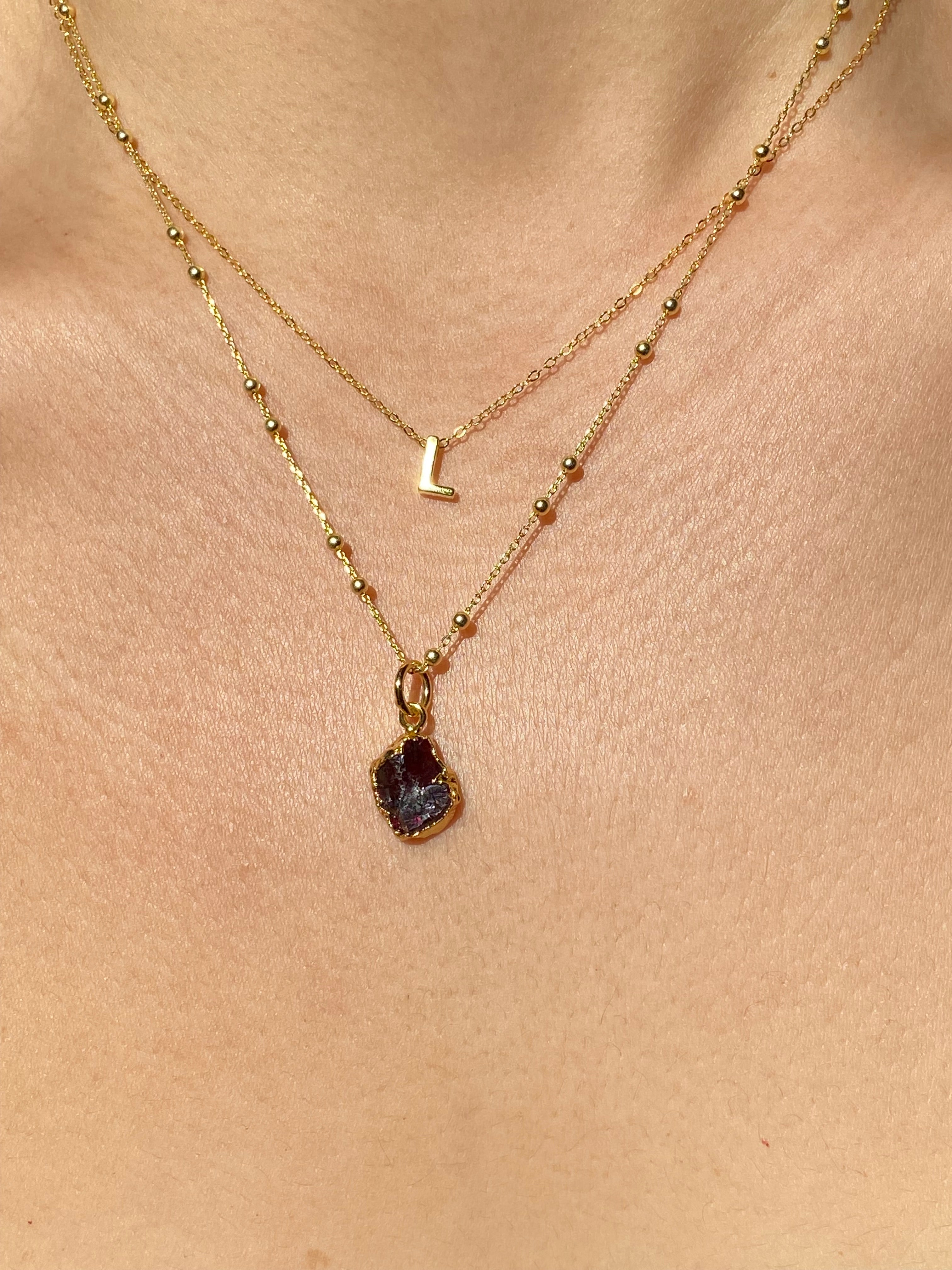Alphabet + Flat Birthstone Necklace Set - January