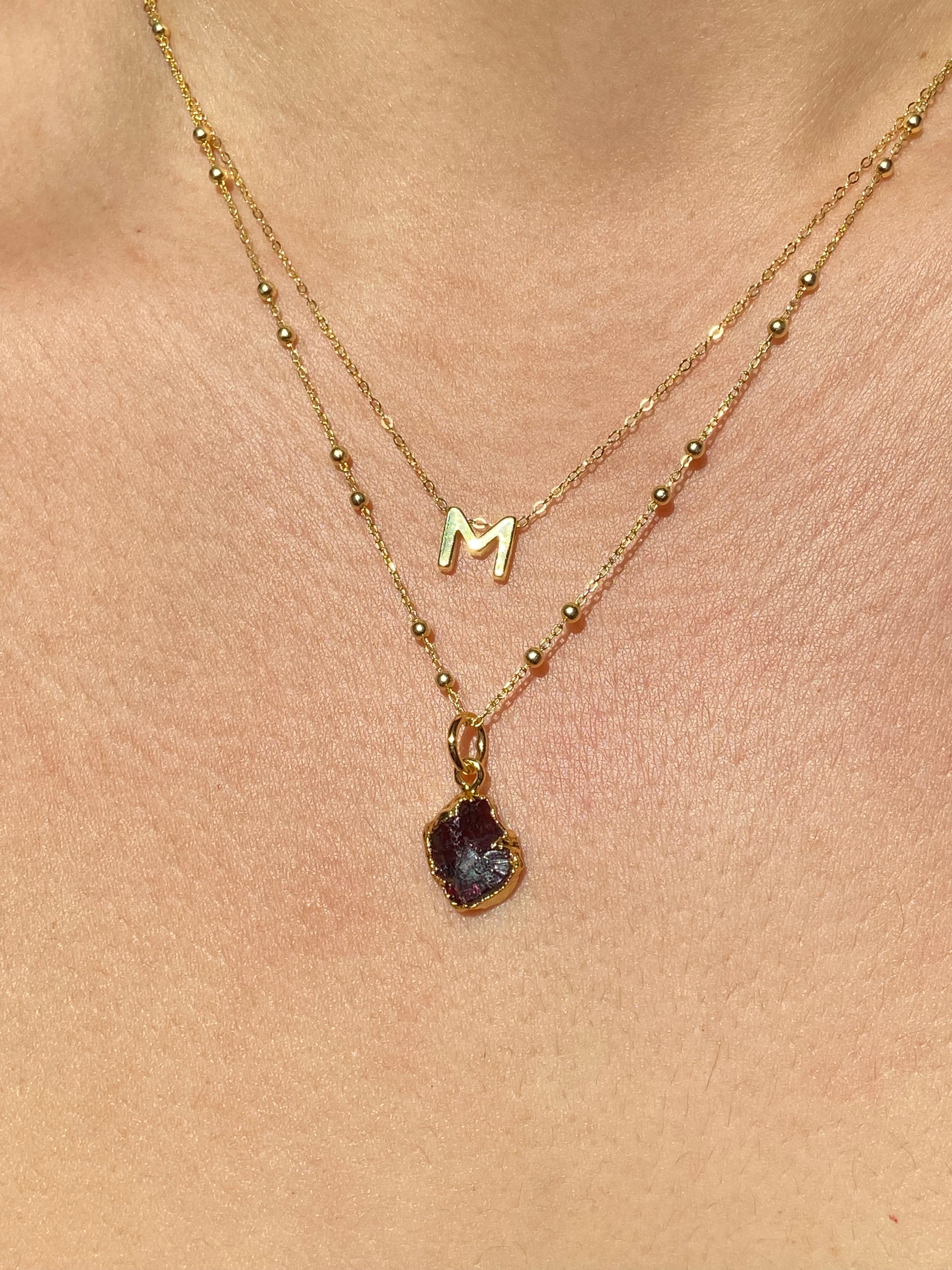 Alphabet + Flat Birthstone Necklace Set - January