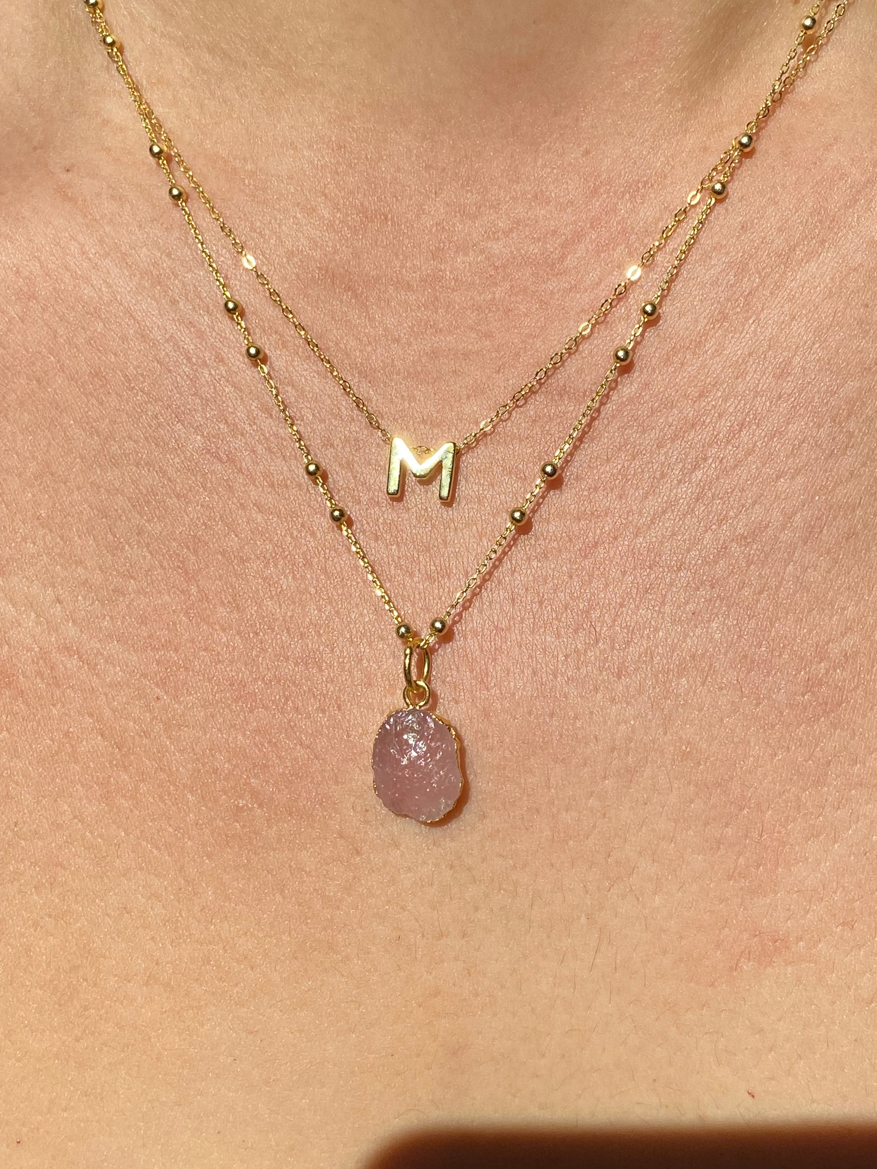 Alphabet + Flat Birthstone Necklace Set - October