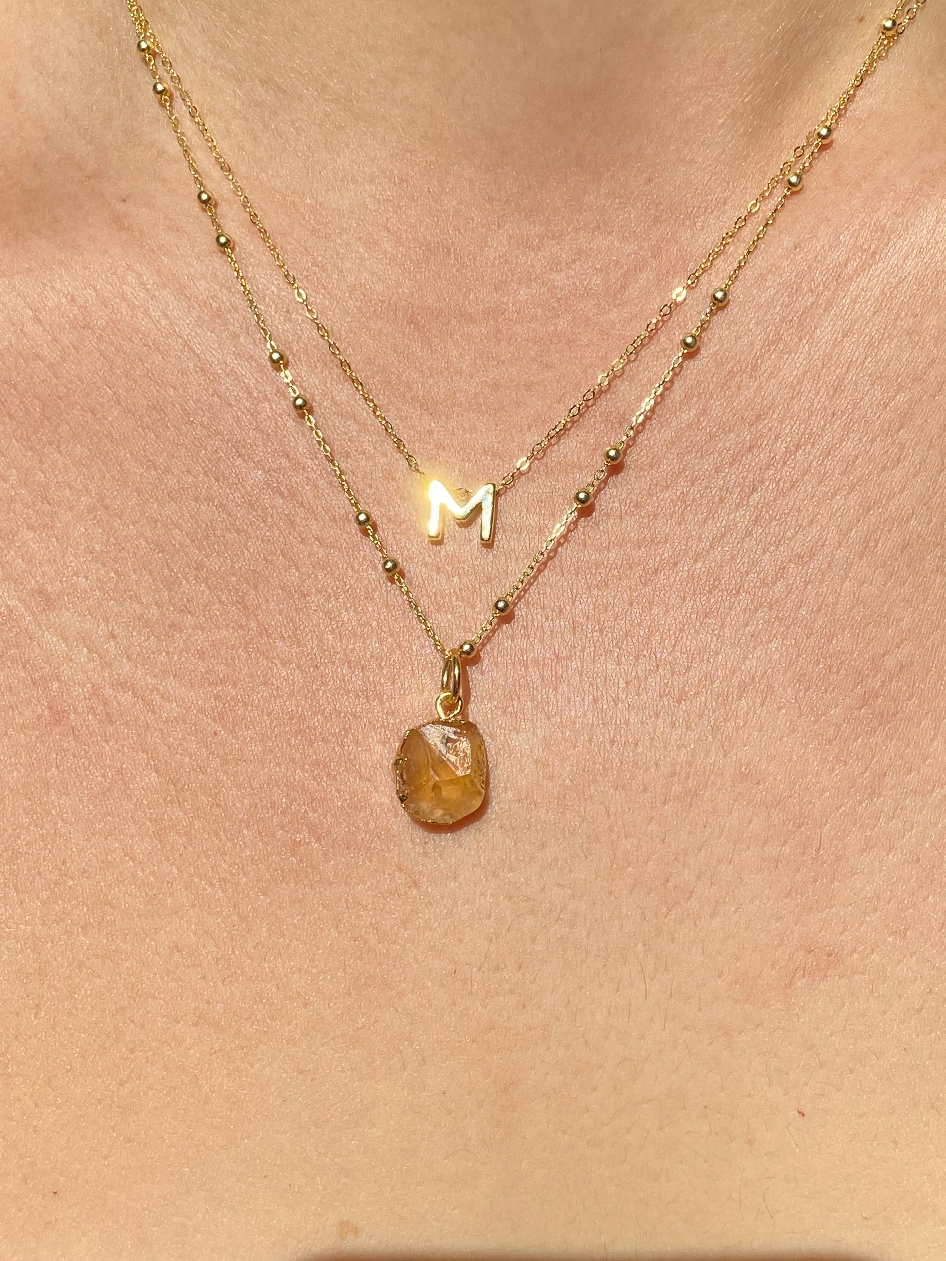 Alphabet + Flat Birthstone Necklace Set - November
