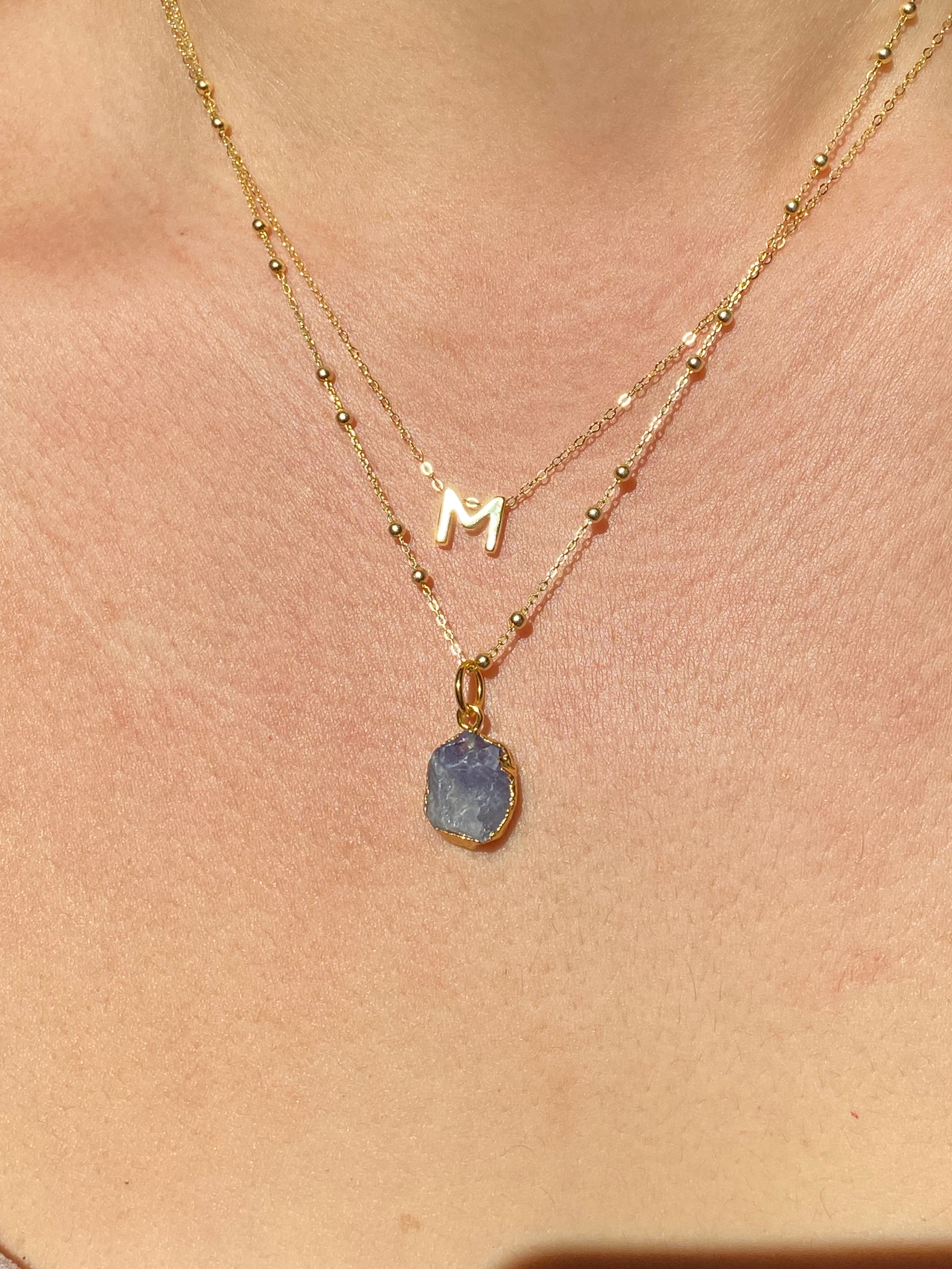 Alphabet + Flat Birthstone Necklace Set - December