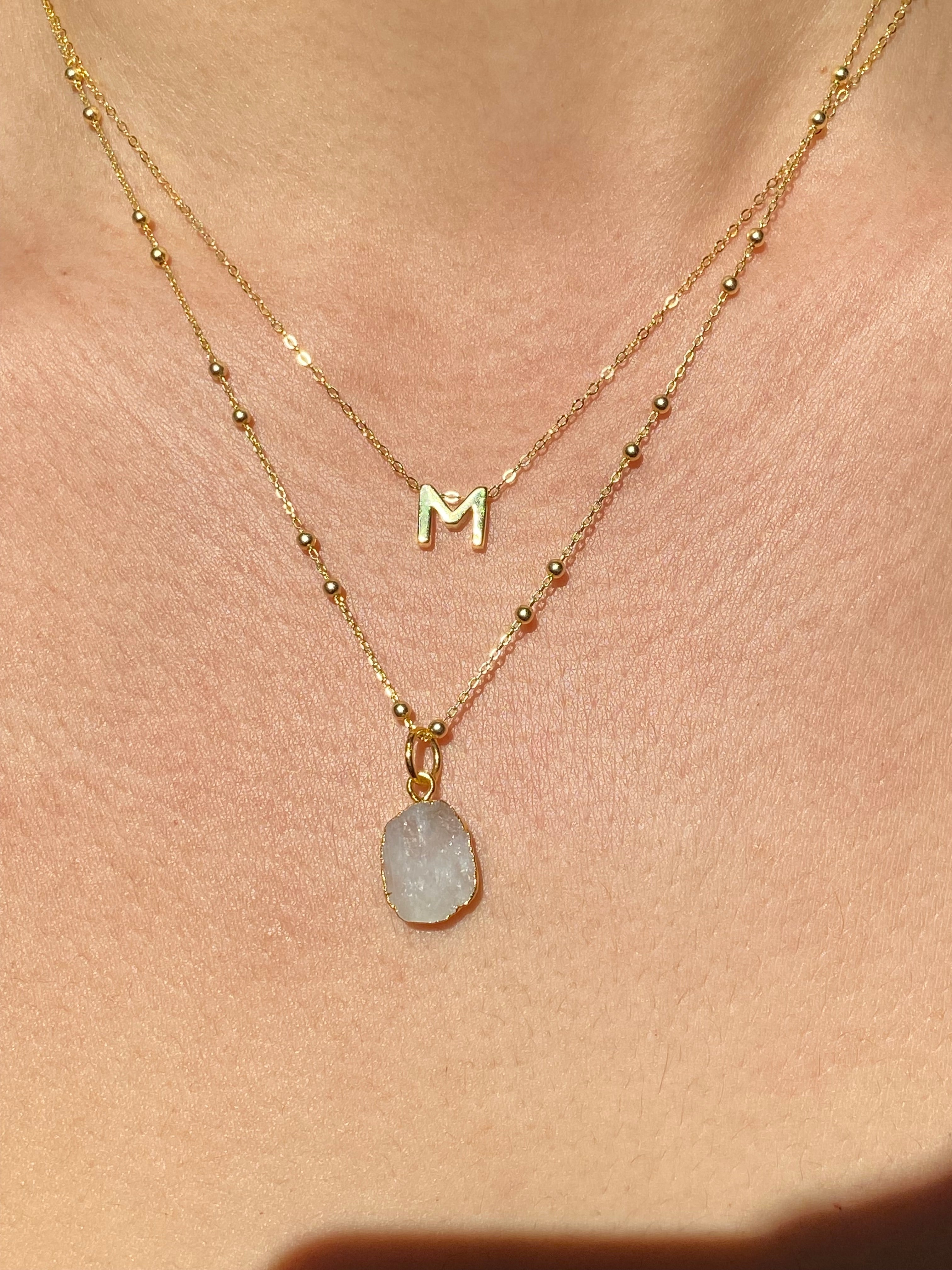 Alphabet + Flat Birthstone Necklace Set - June