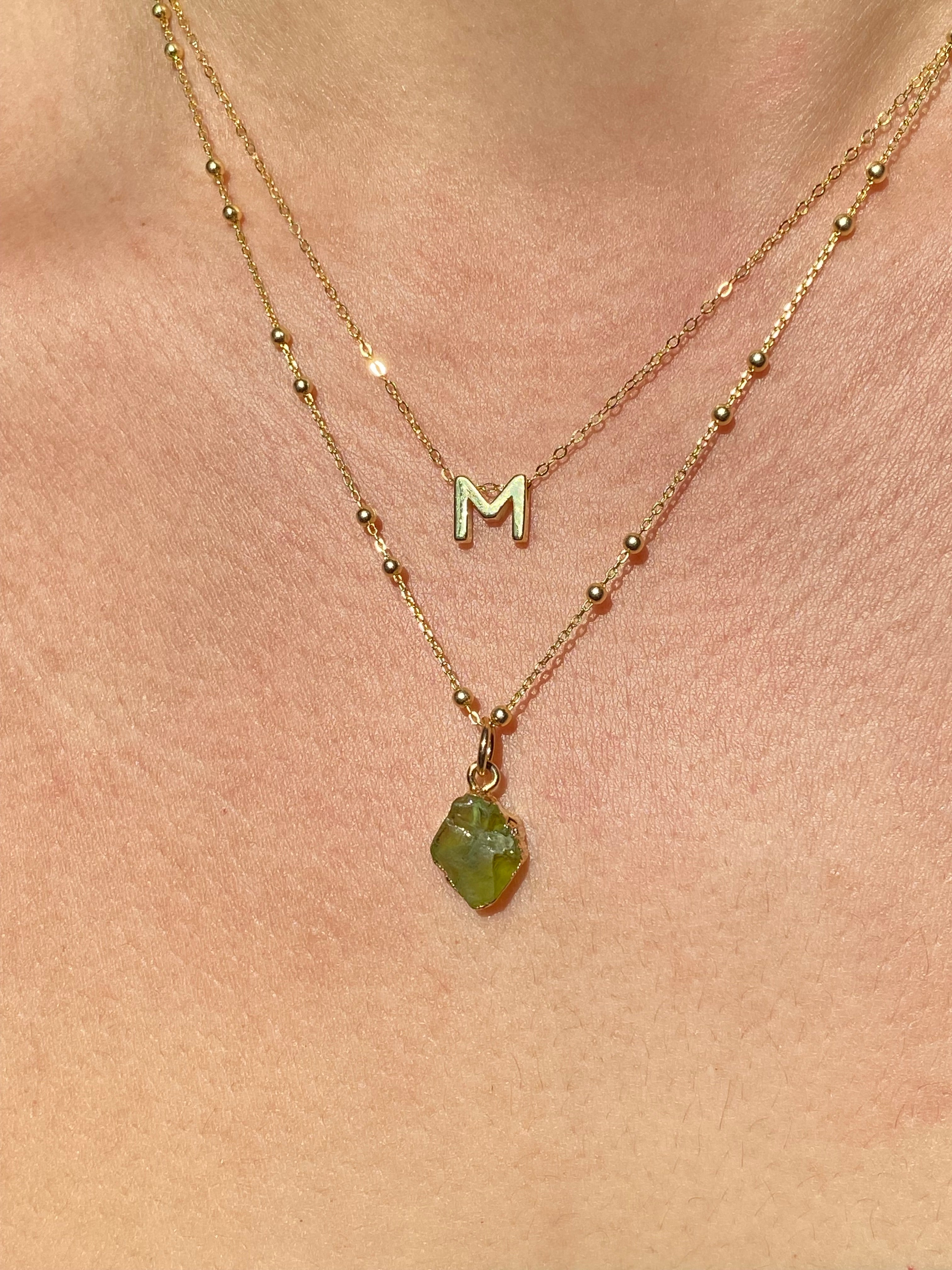 Alphabet + Flat Birthstone Necklace Set - August