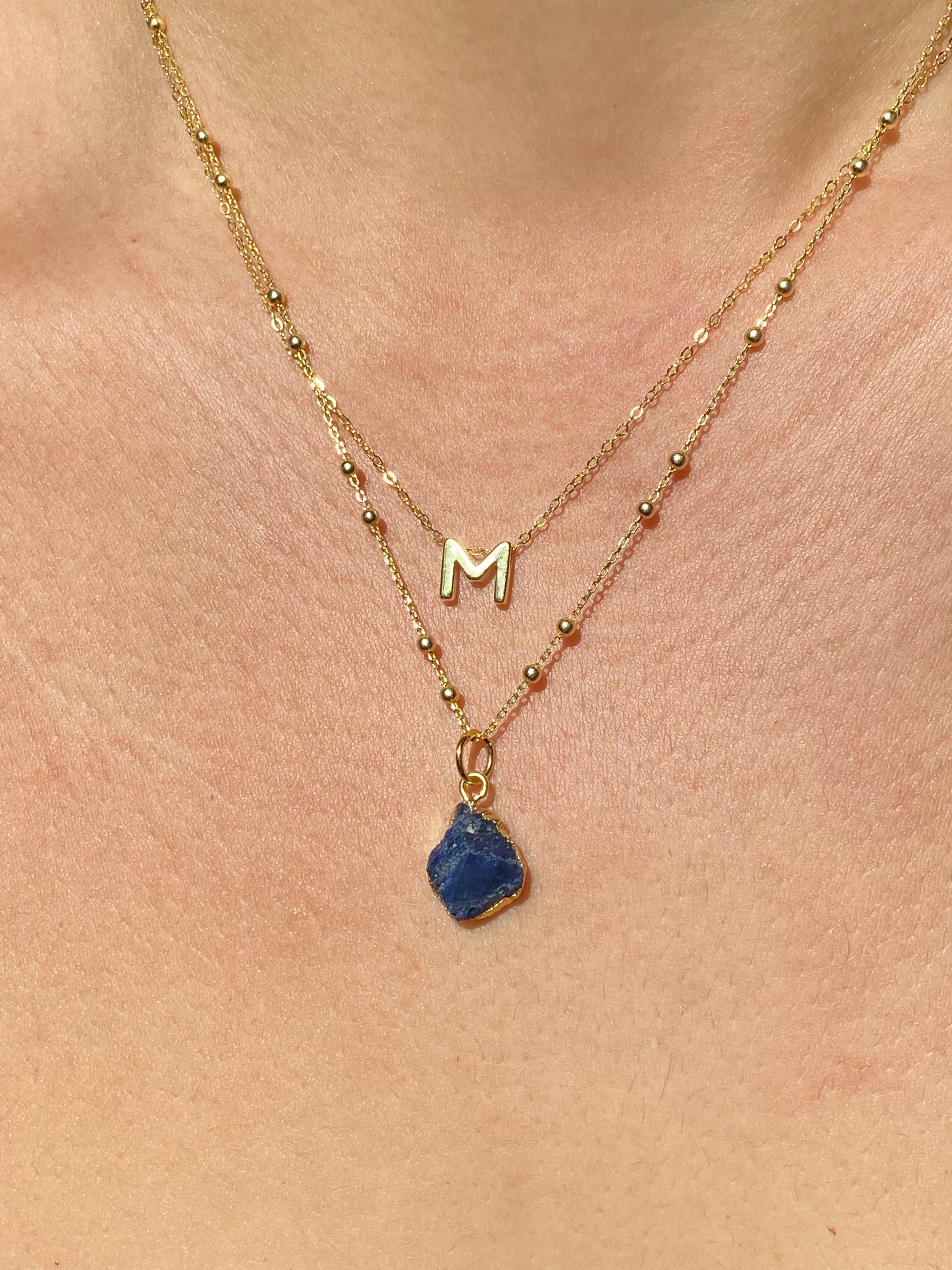 Alphabet + Flat Birthstone Necklace Set - September