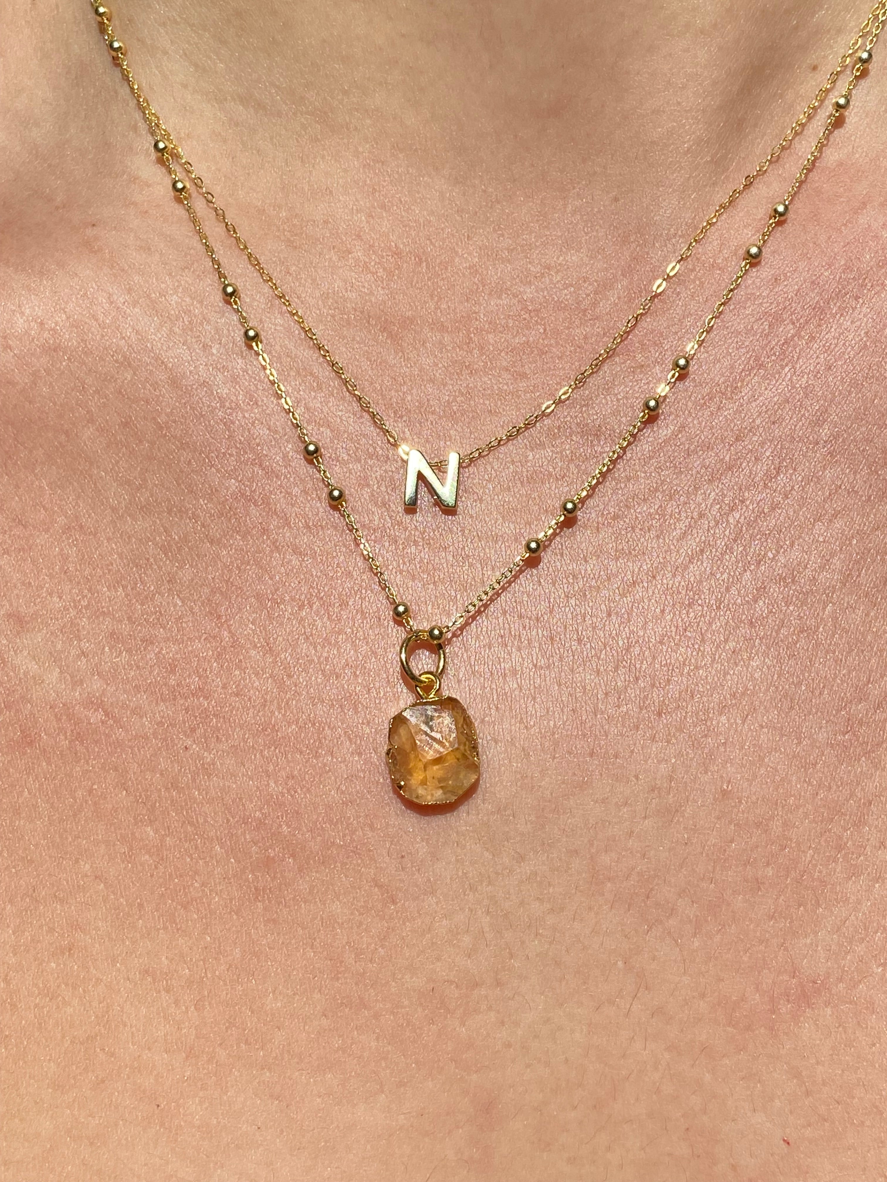 Alphabet + Flat Birthstone Necklace Set - November