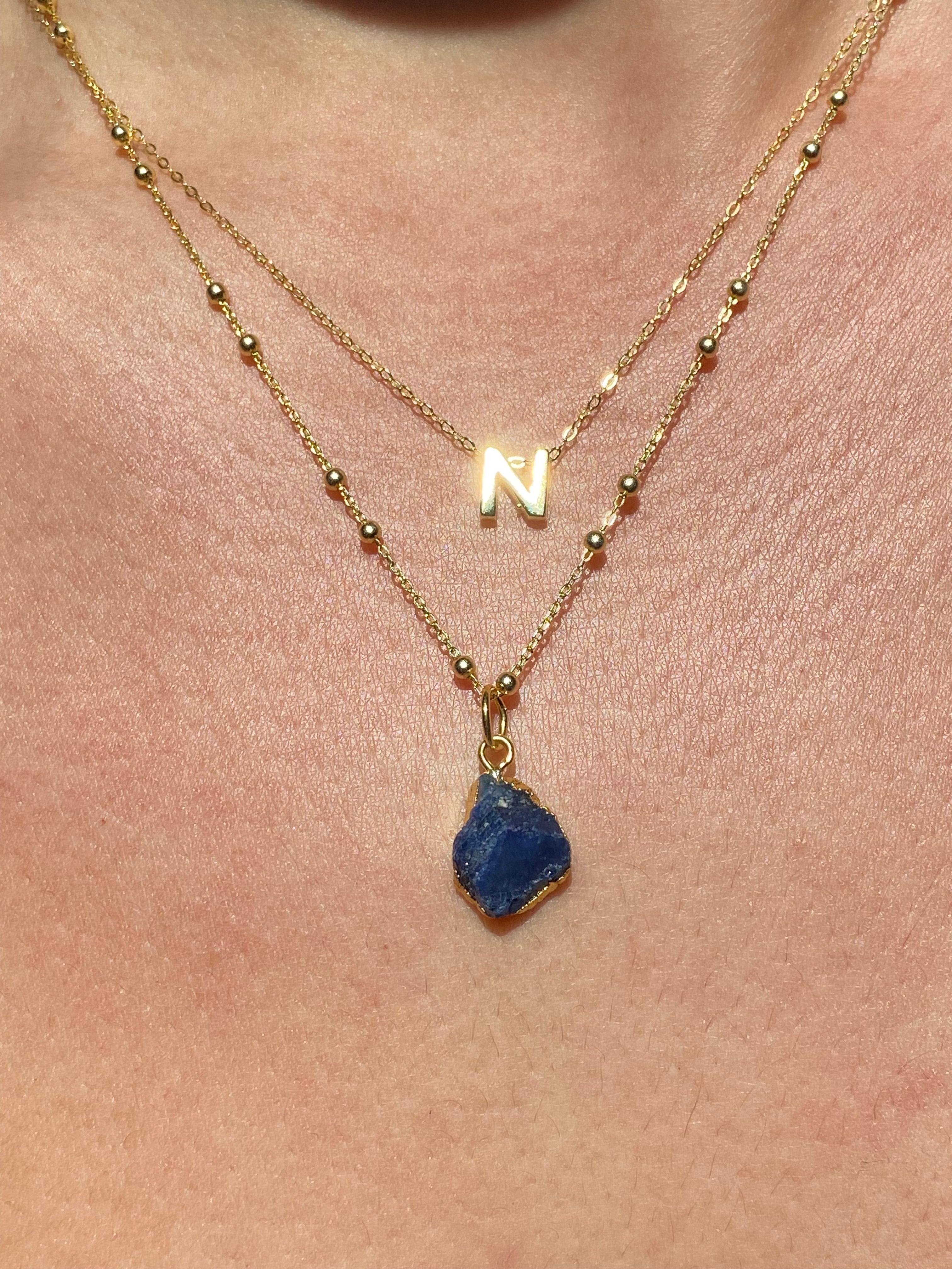 Alphabet + Flat Birthstone Necklace Set - September