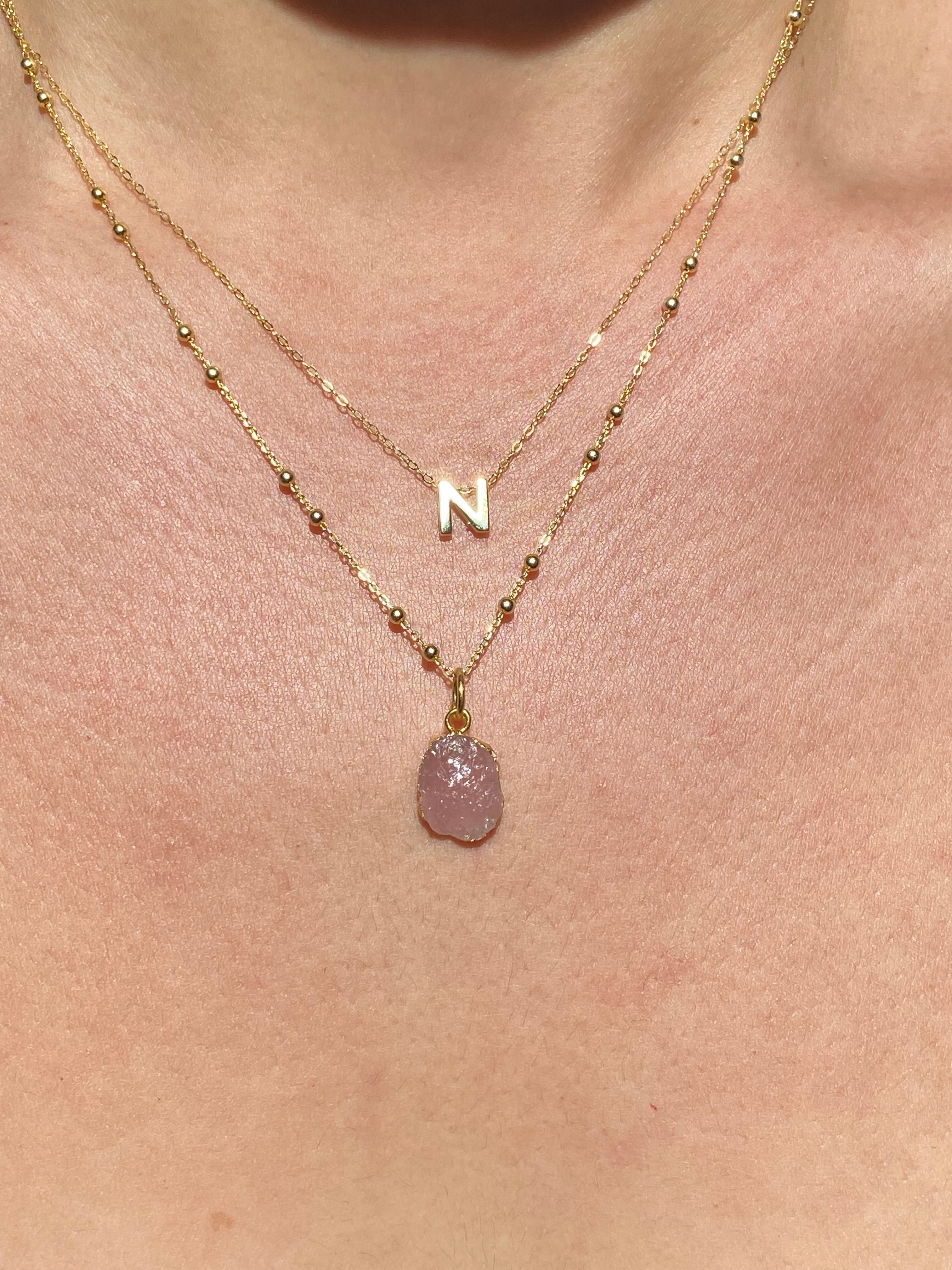 Alphabet + Flat Birthstone Necklace Set - October