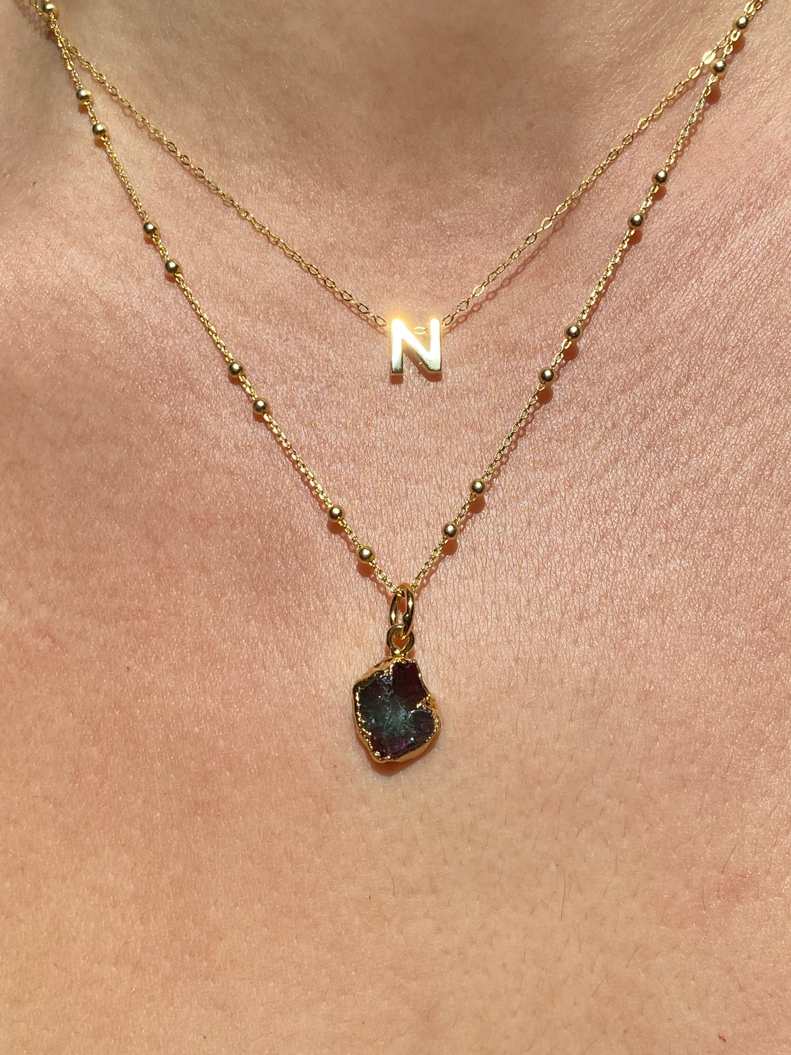 Alphabet + Flat Birthstone Necklace Set - January
