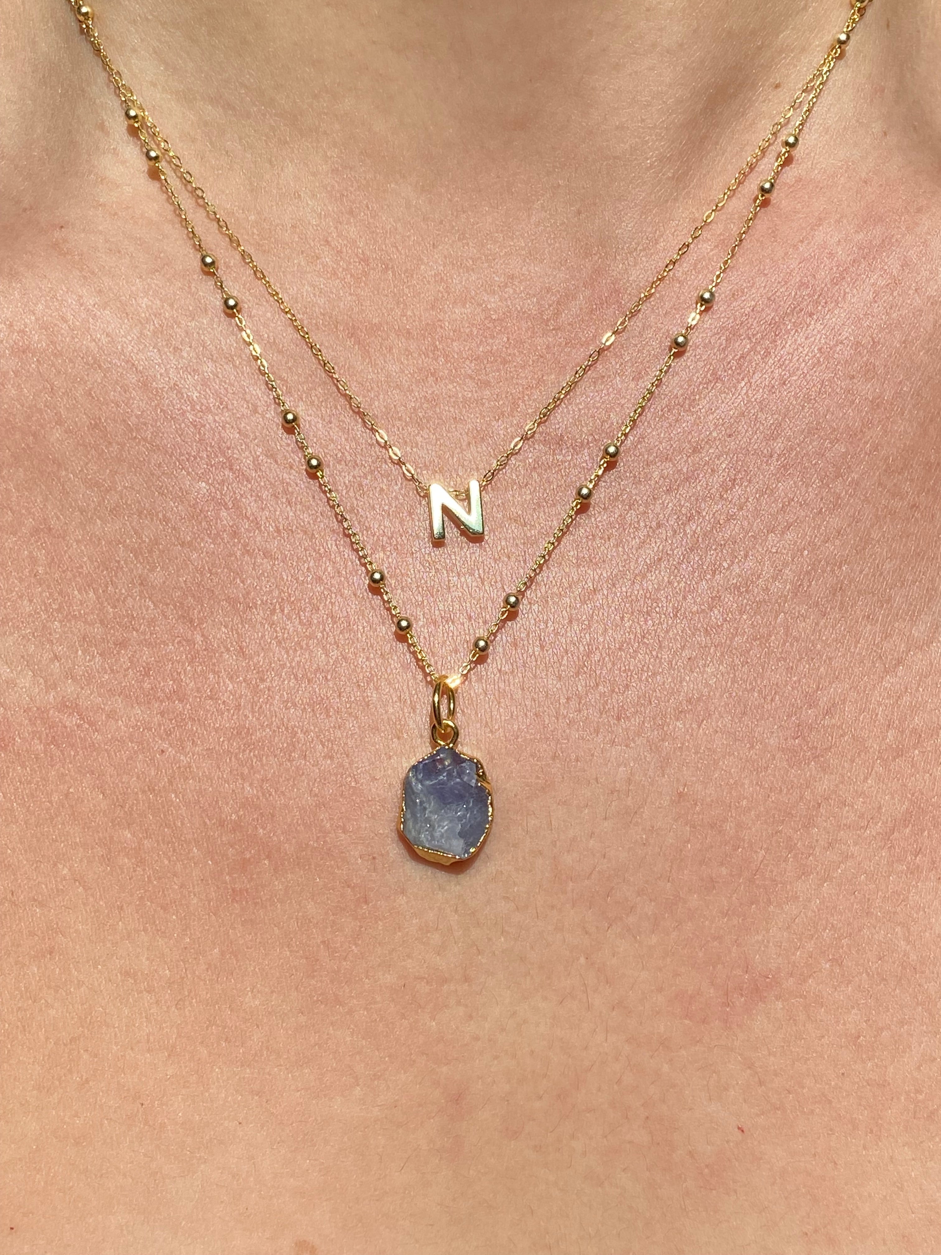 Alphabet + Flat Birthstone Necklace Set - December