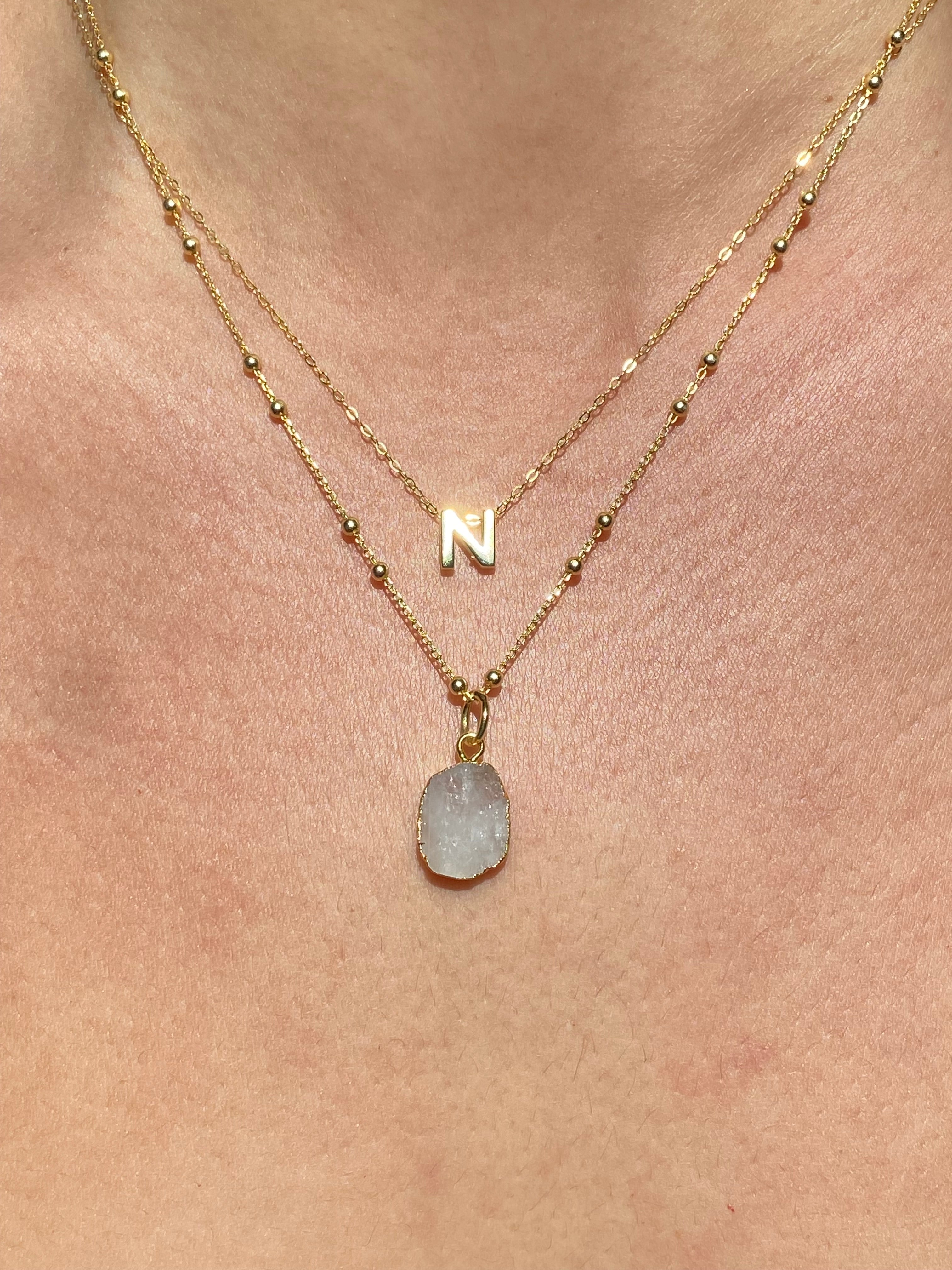 Alphabet + Flat Birthstone Necklace Set - June