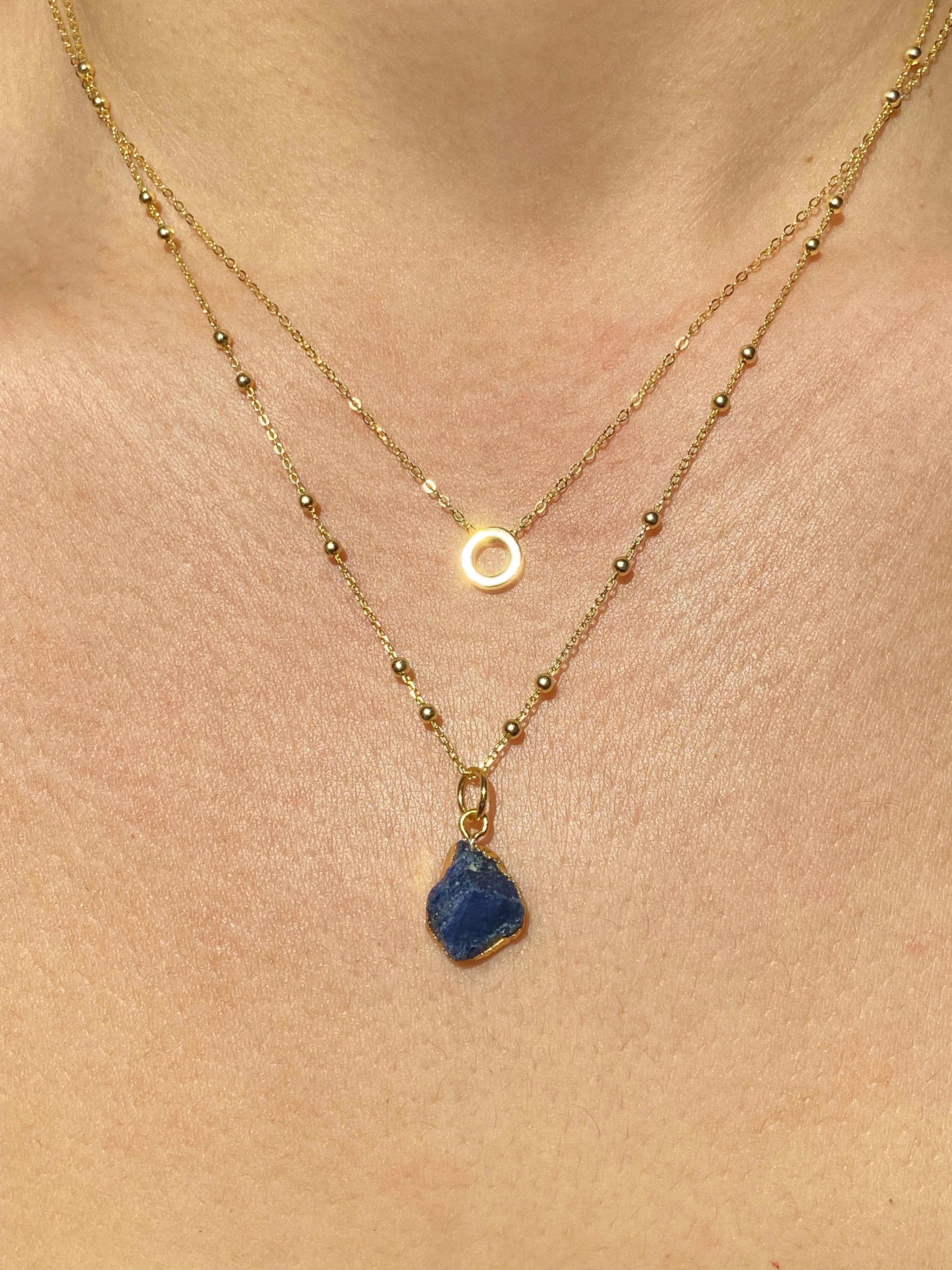 Alphabet + Flat Birthstone Necklace Set - September