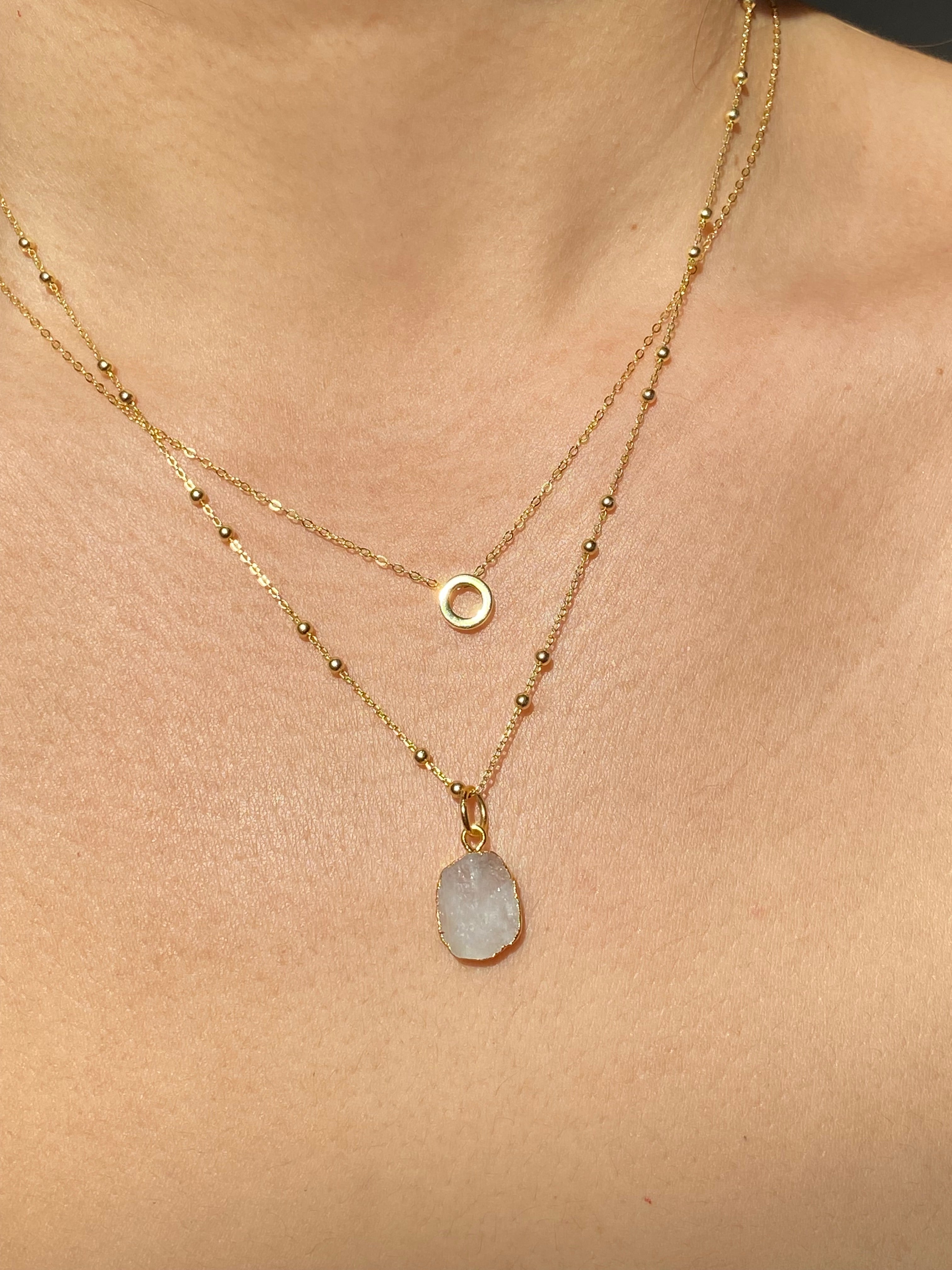 Alphabet + Flat Birthstone Necklace Set - June