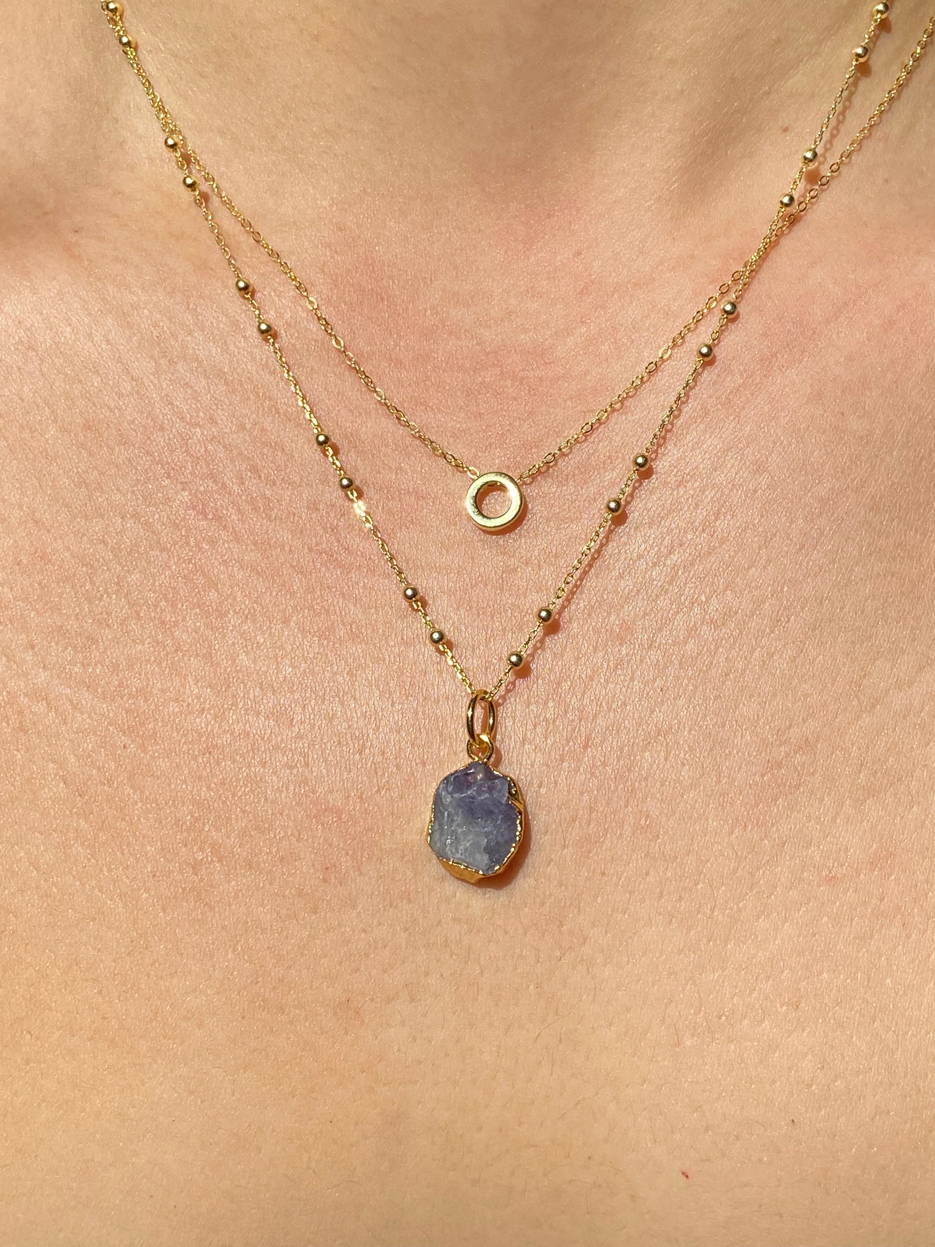 Alphabet + Flat Birthstone Necklace Set - December