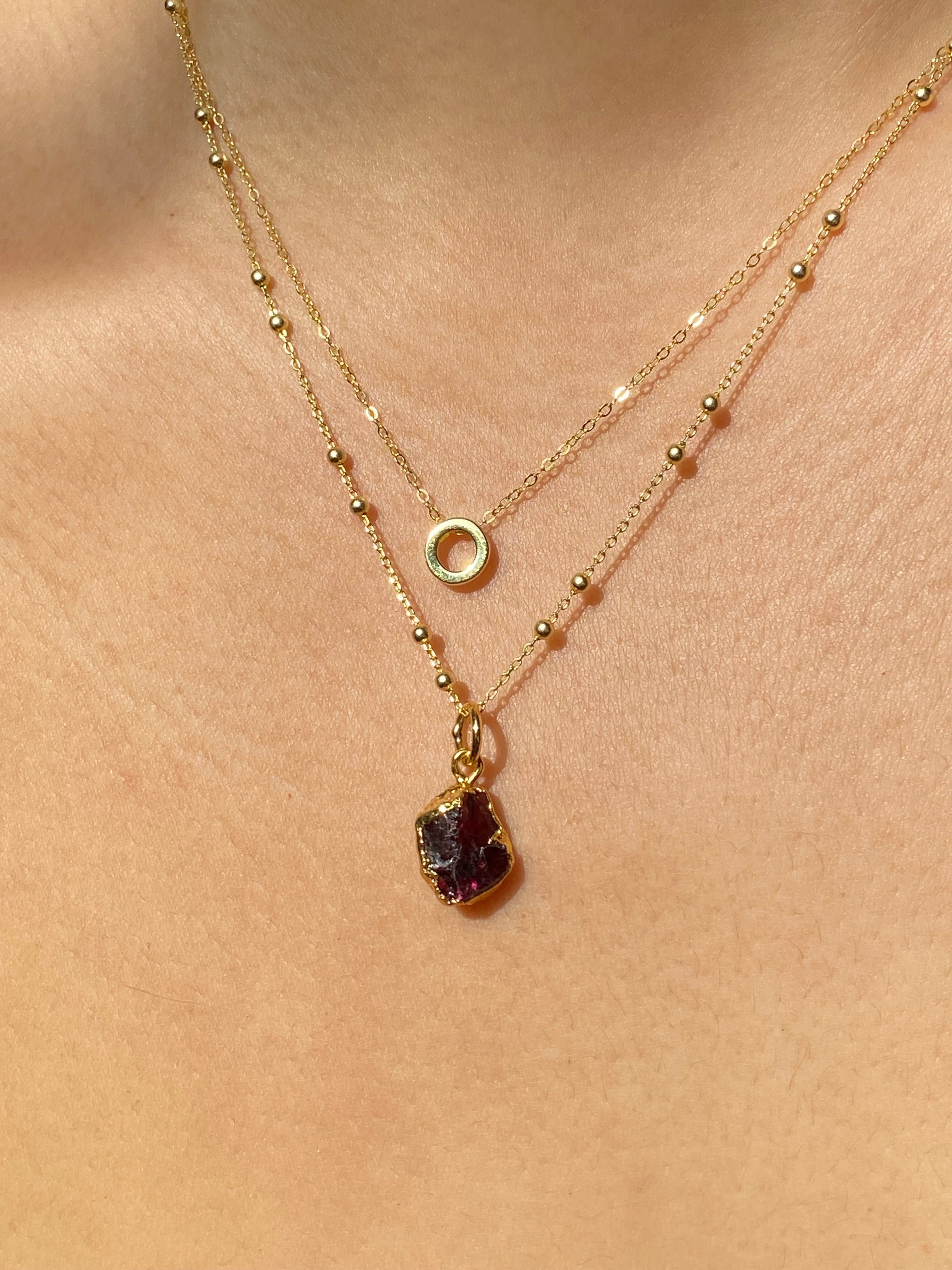 Alphabet + Flat Birthstone Necklace Set - January