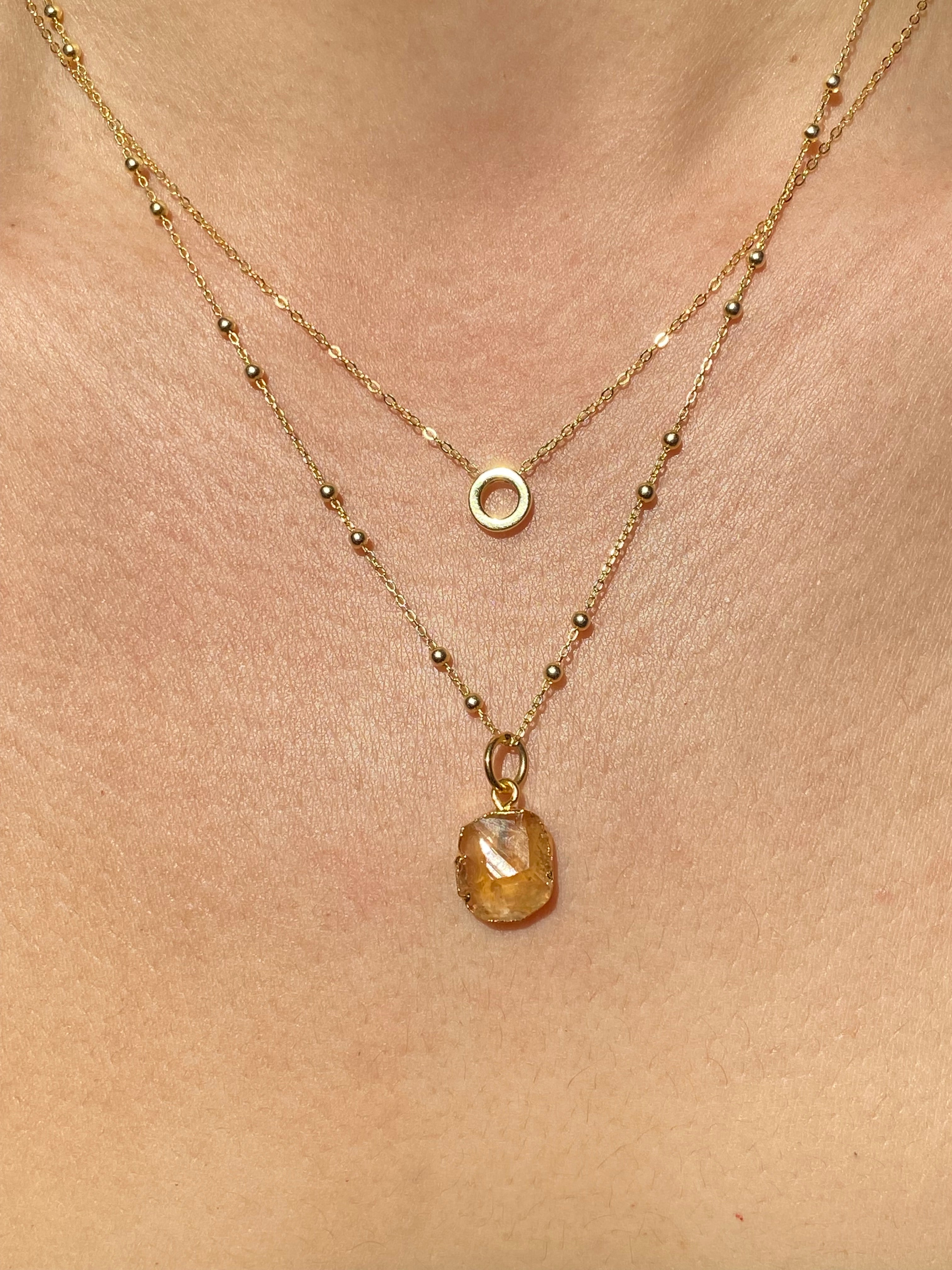 Alphabet + Flat Birthstone Necklace Set - November
