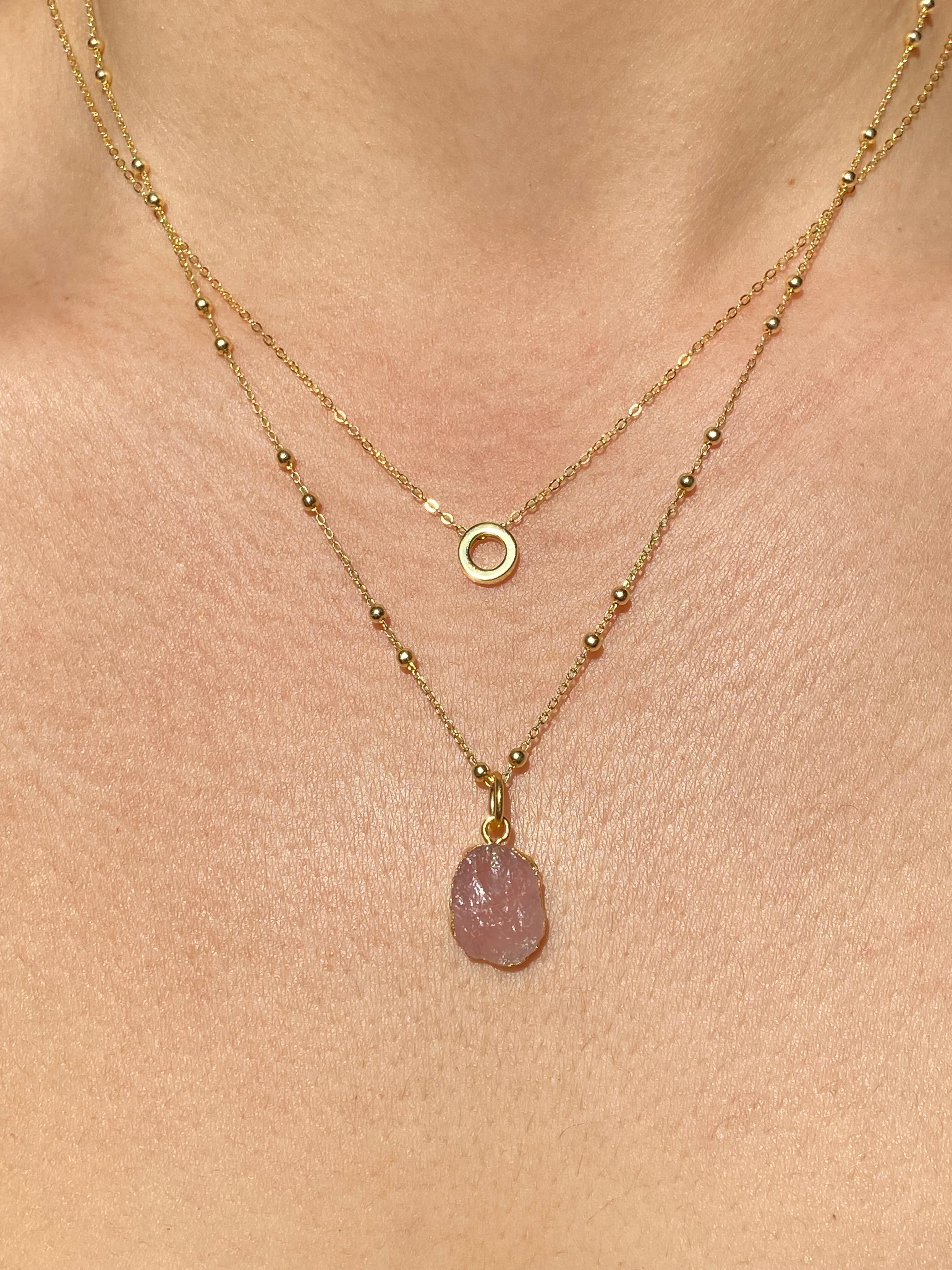 Alphabet + Flat Birthstone Necklace Set - October