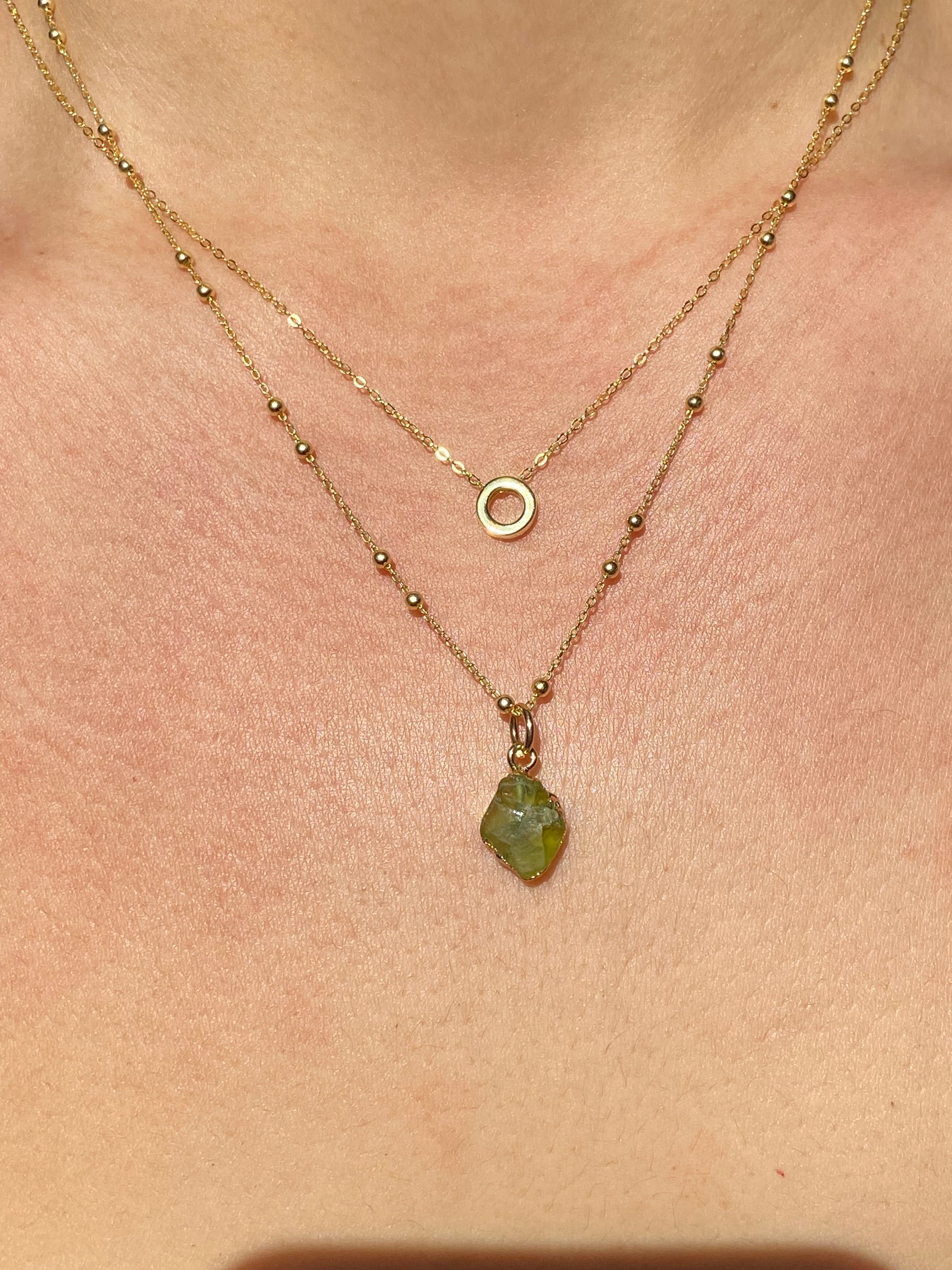 Alphabet + Flat Birthstone Necklace Set - August