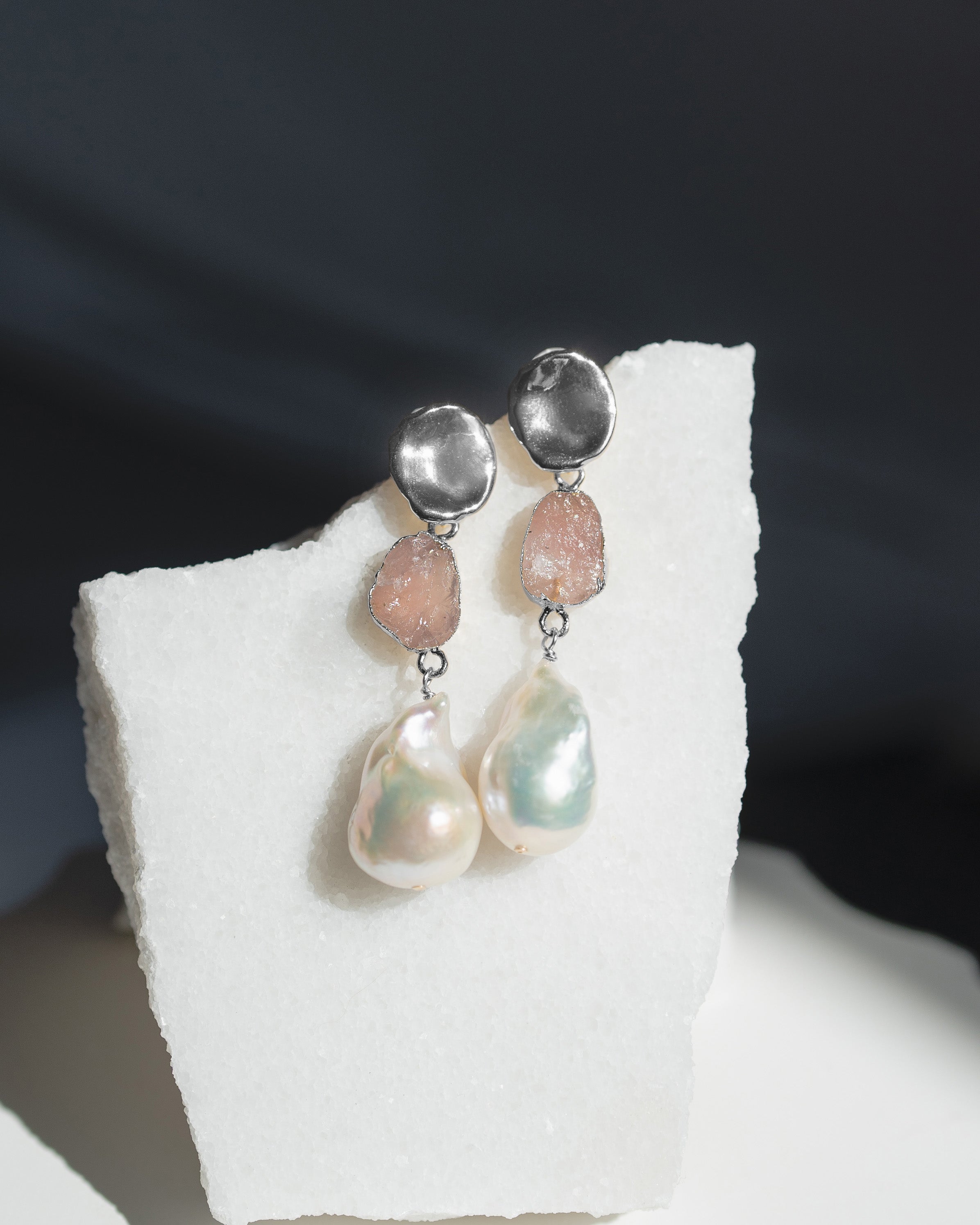 October | Rose Quartz Birthstones x Pearls Earrings