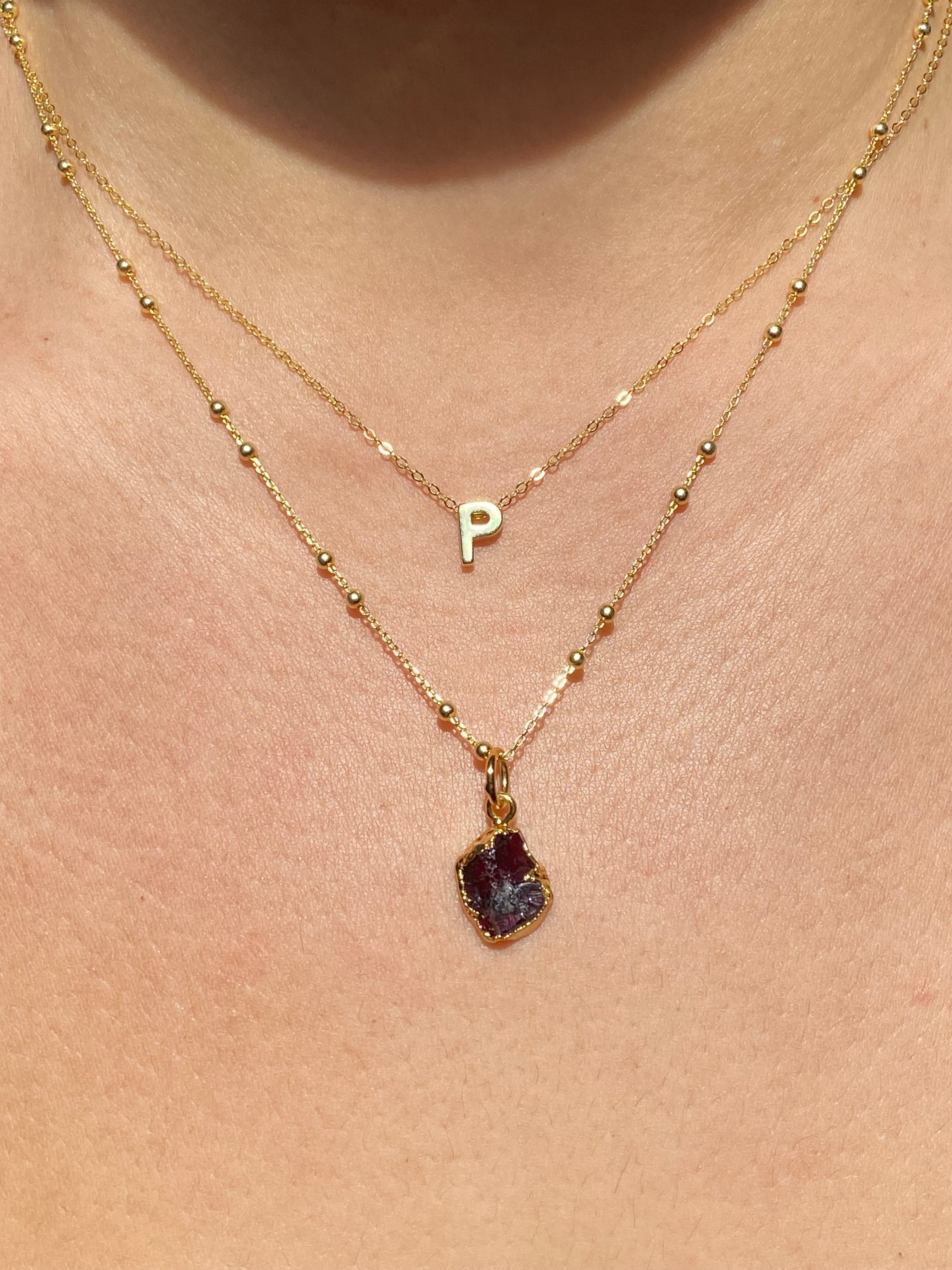 Alphabet + Flat Birthstone Necklace Set - January