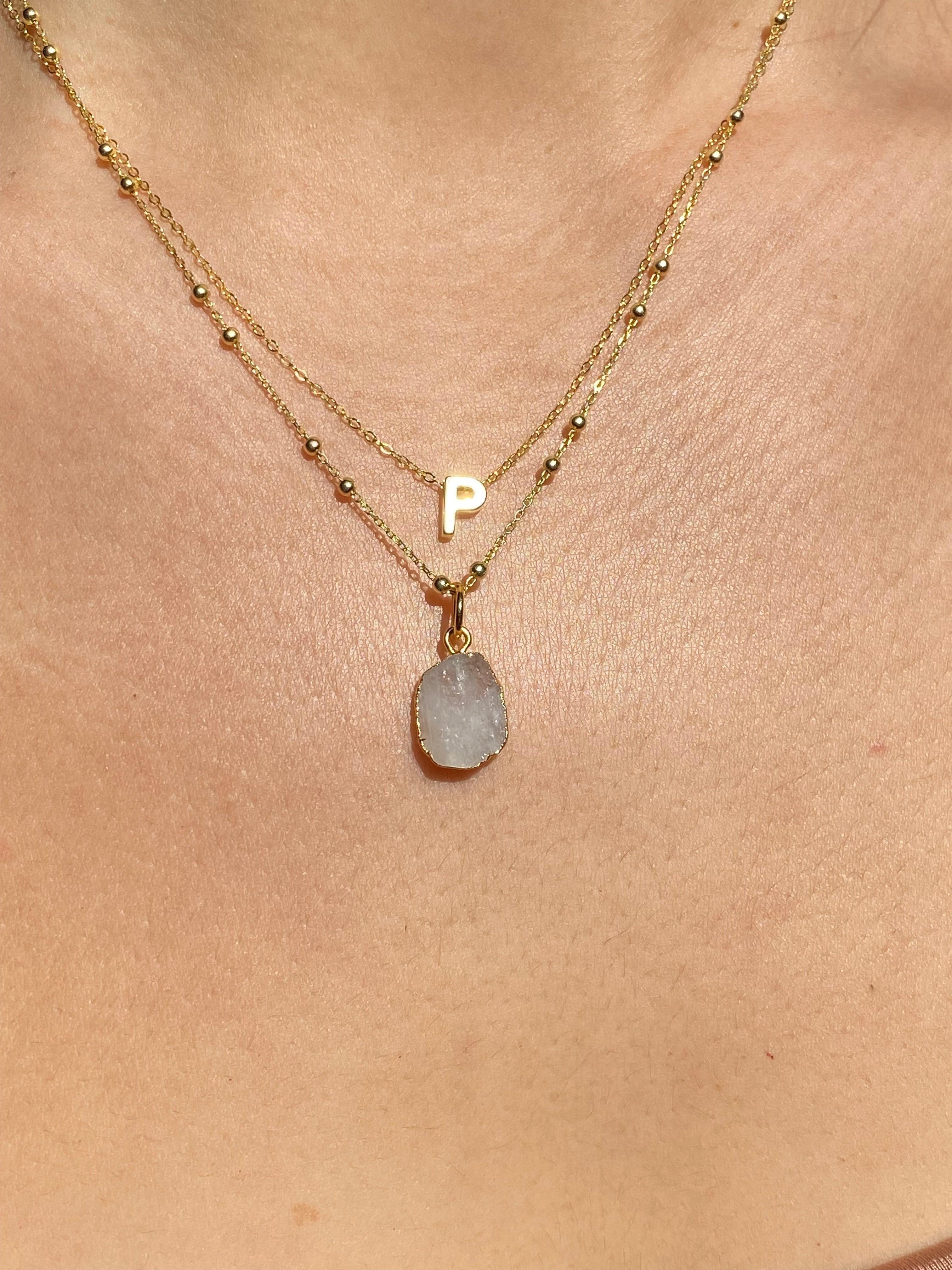 Alphabet + Flat Birthstone Necklace Set - June